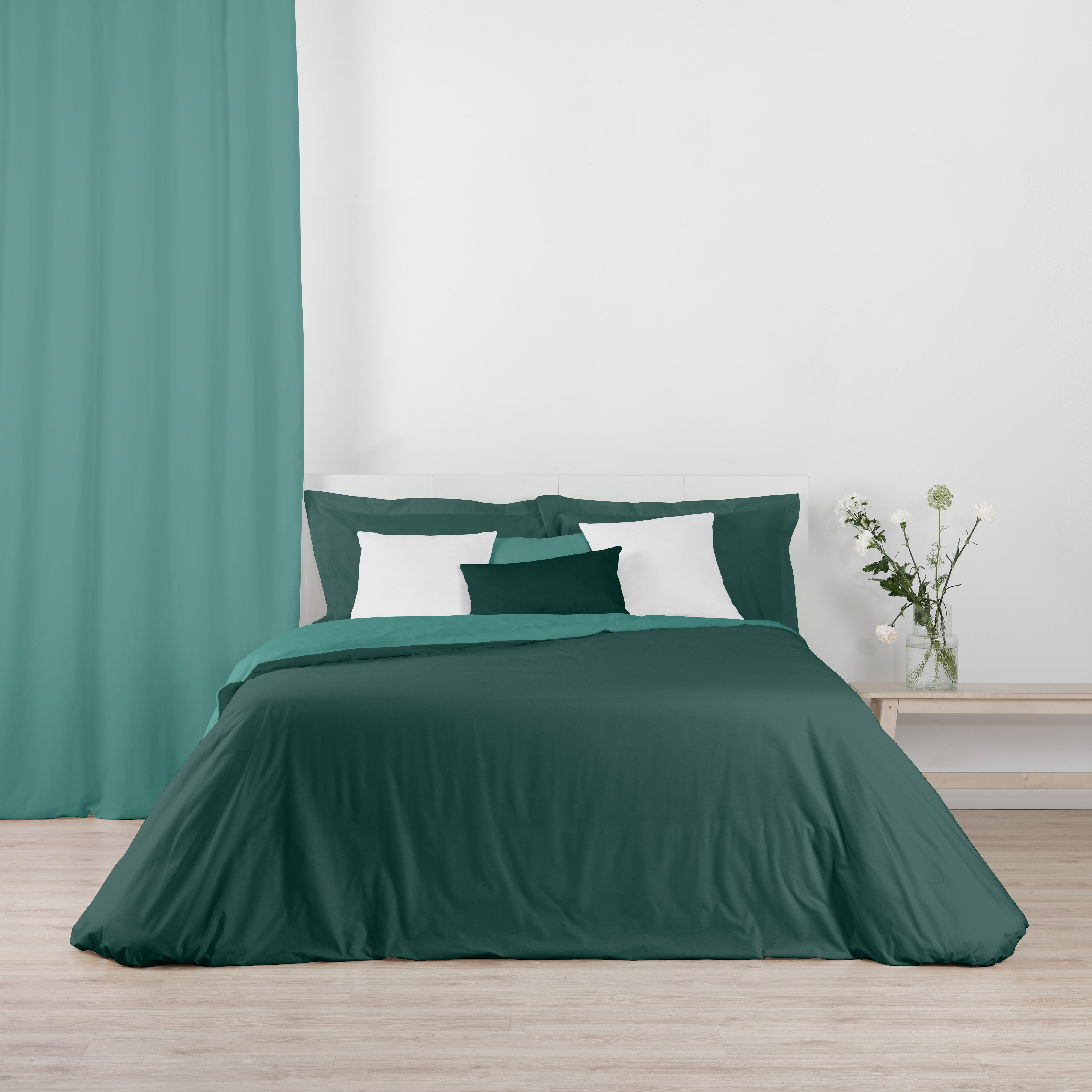Housse de couette réversible 100% coton Turquoise - Emeraude