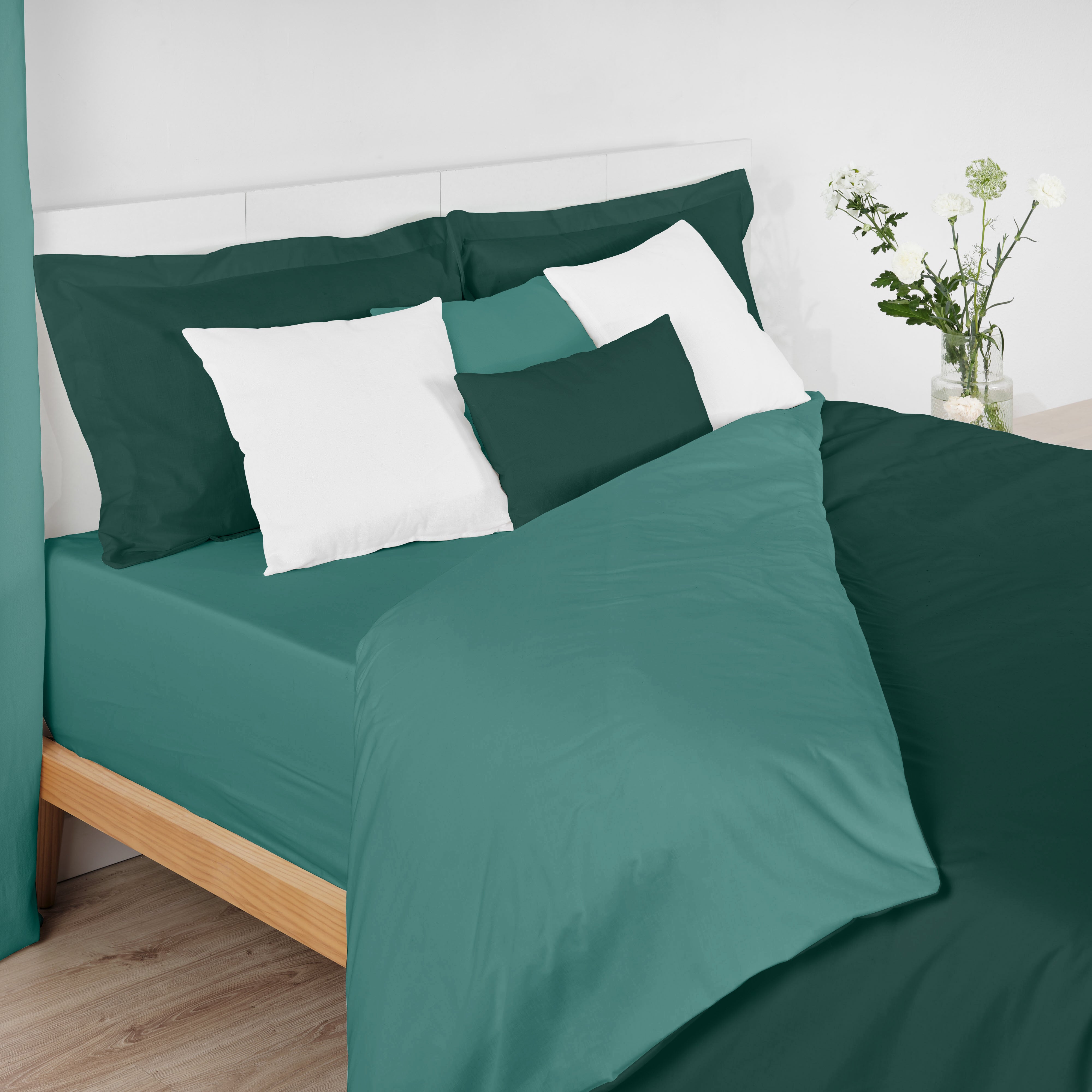 Housse de couette réversible 100% coton Turquoise - Emeraude