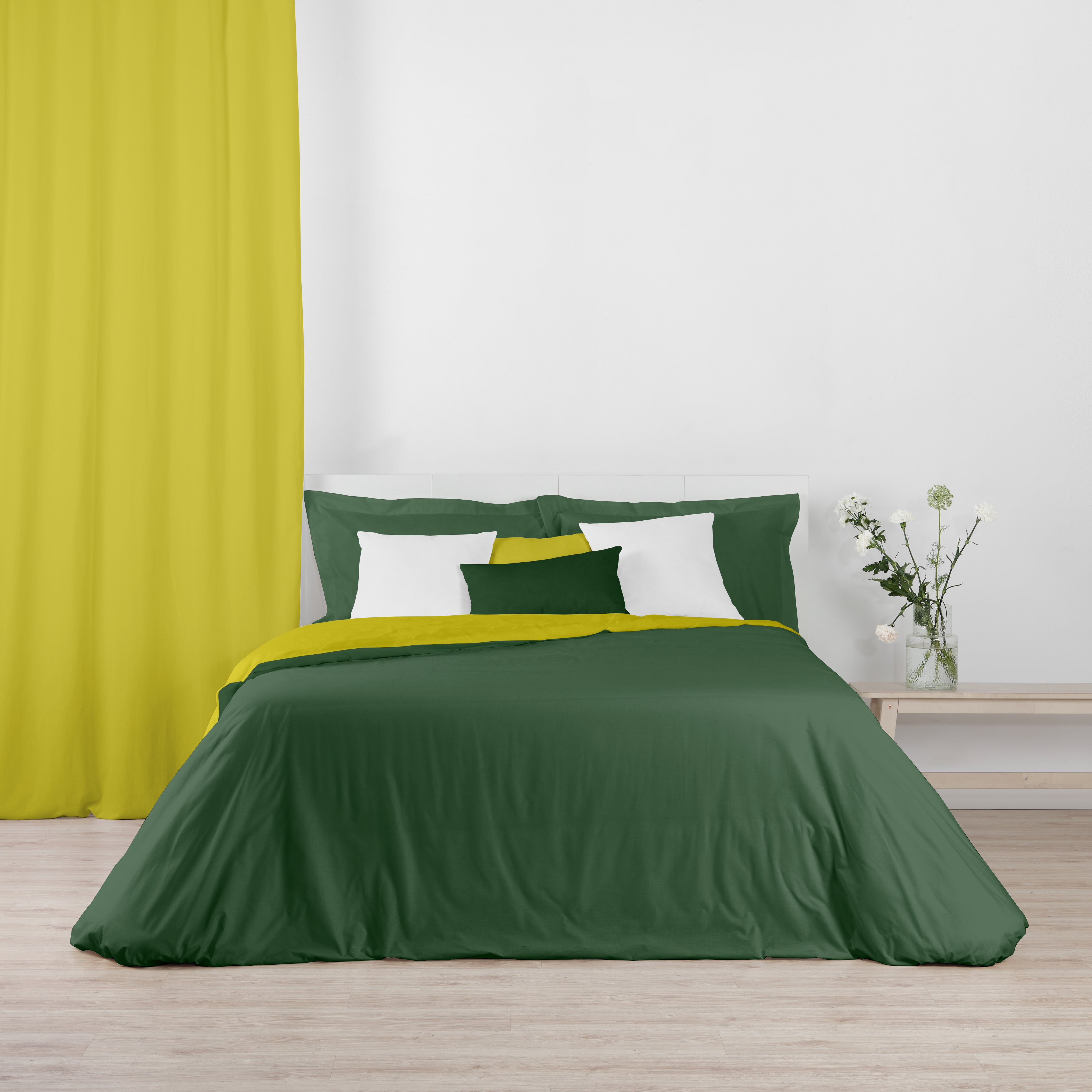 Housse de couette réversible 100% coton Pistache - Vert Bouteille