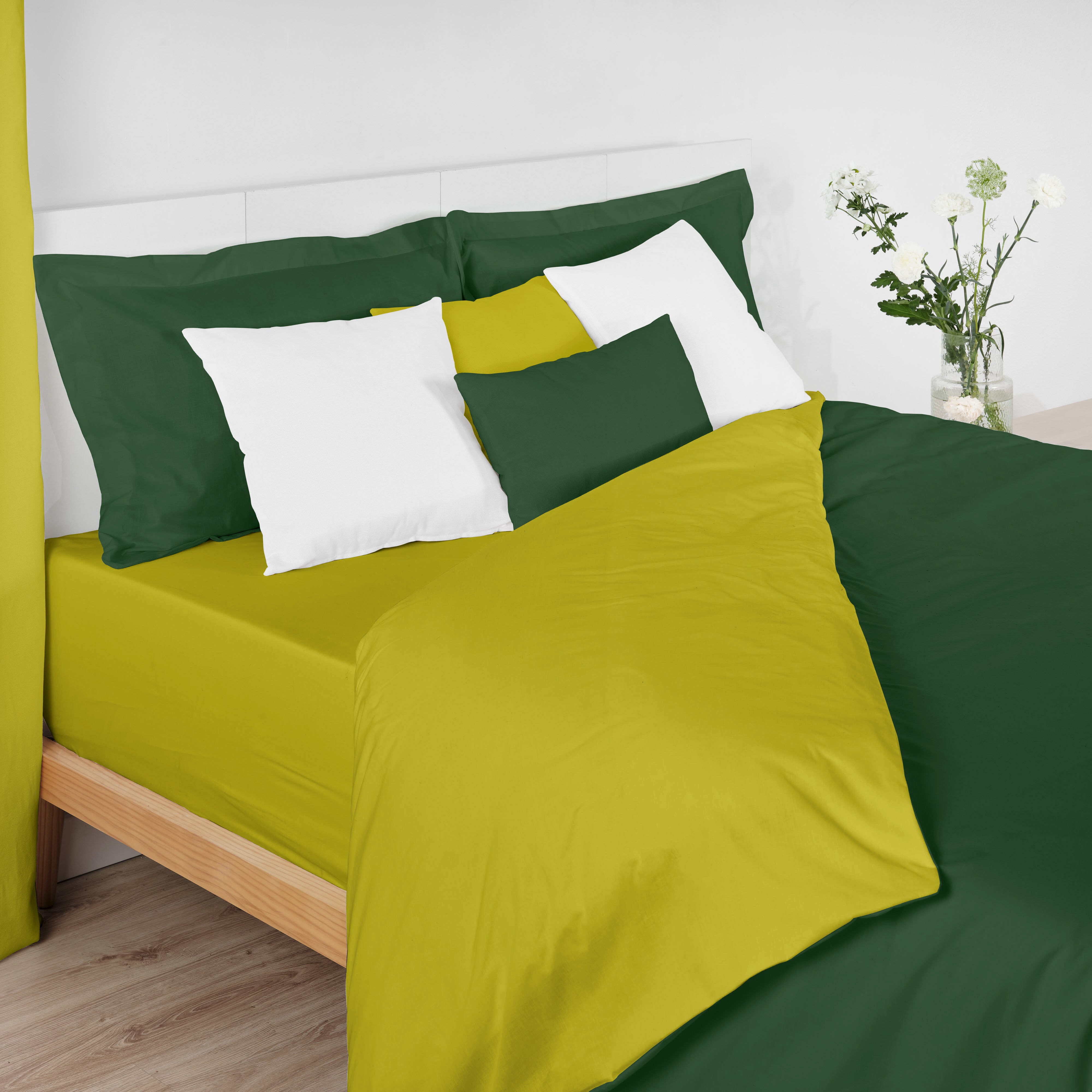Housse de couette réversible 100% coton Pistache - Vert Bouteille