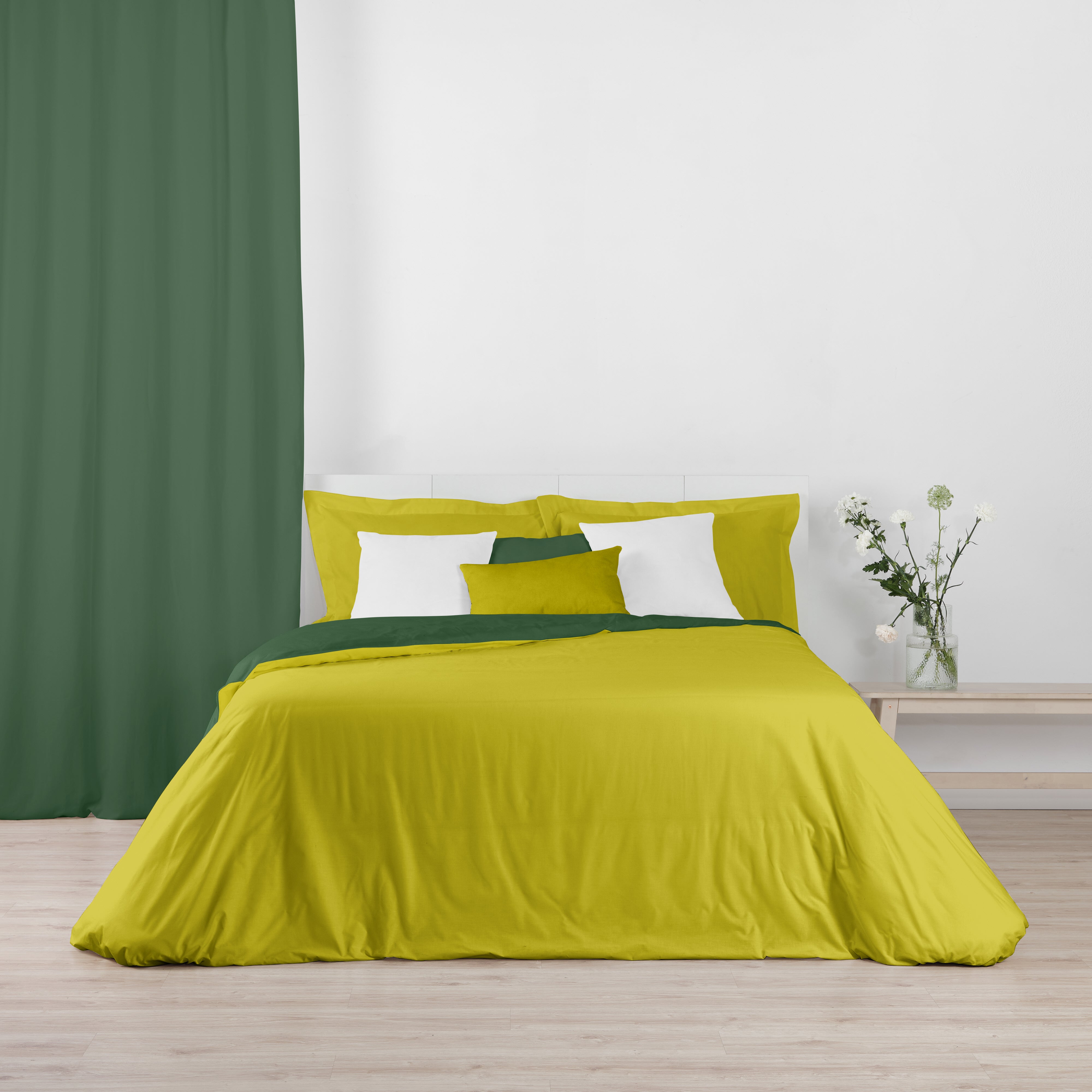 Housse de couette réversible 100% coton Pistache - Vert Bouteille