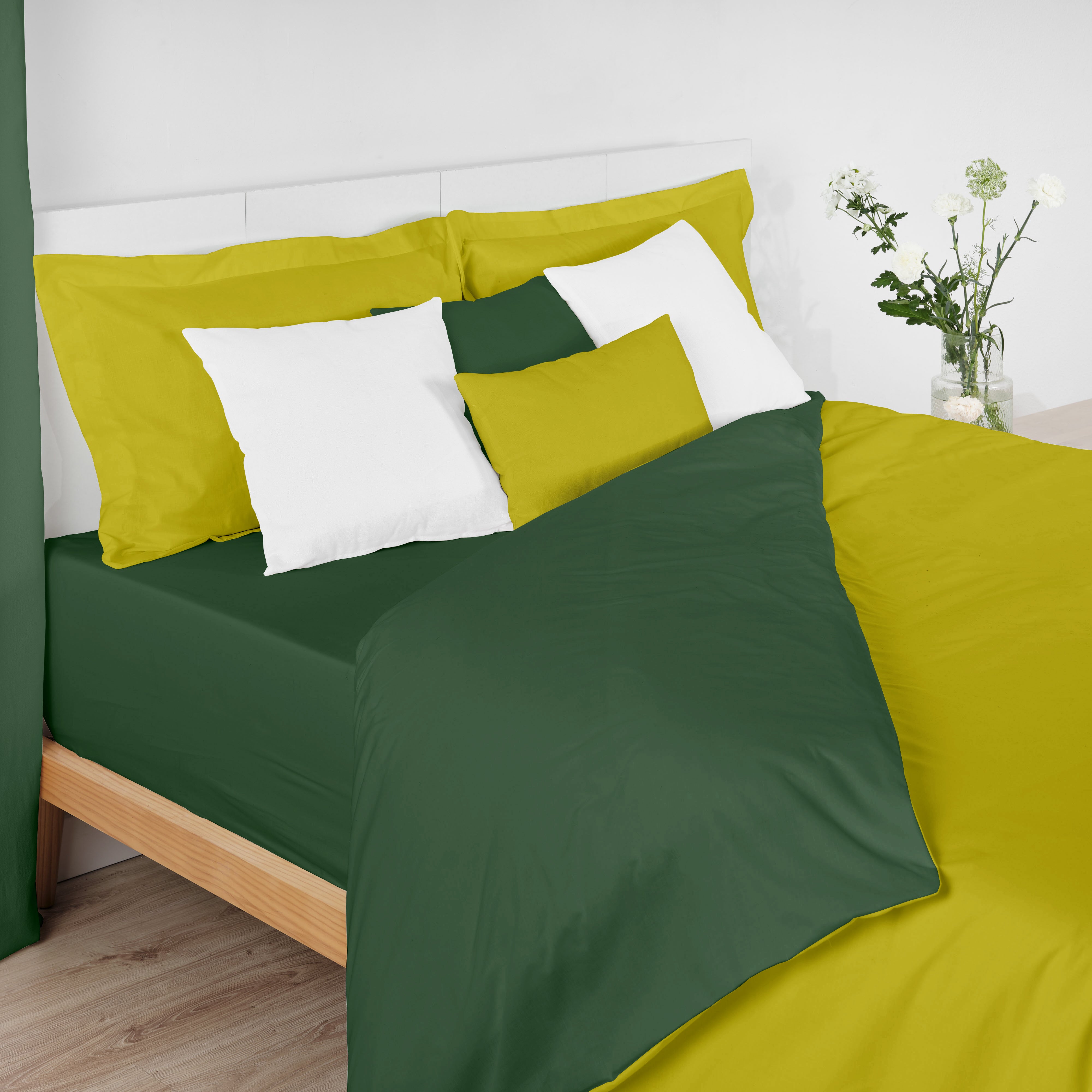 Housse de couette réversible 100% coton Pistache - Vert Bouteille