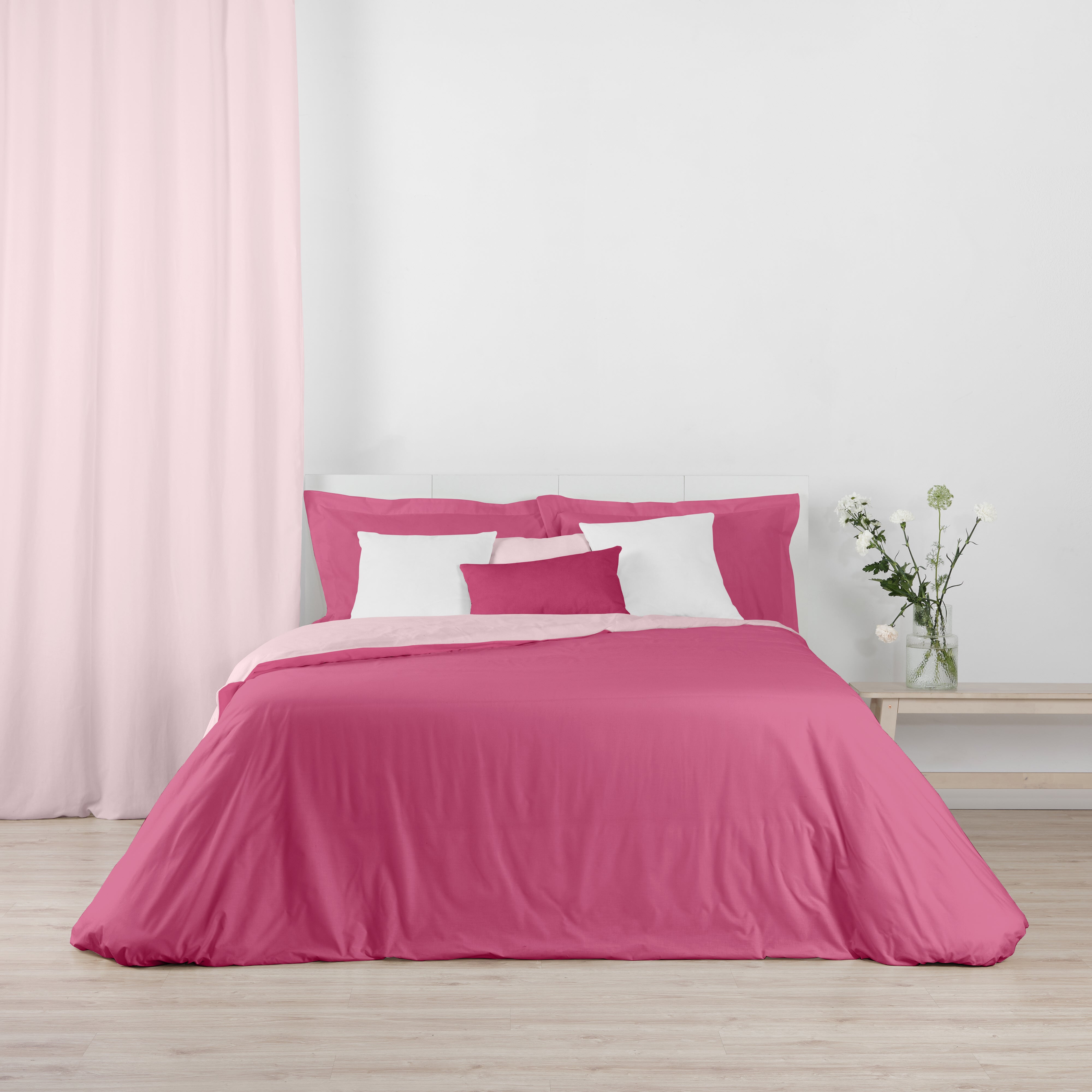 Housse de couette réversible 100% coton Bois de rose - Fuchsia