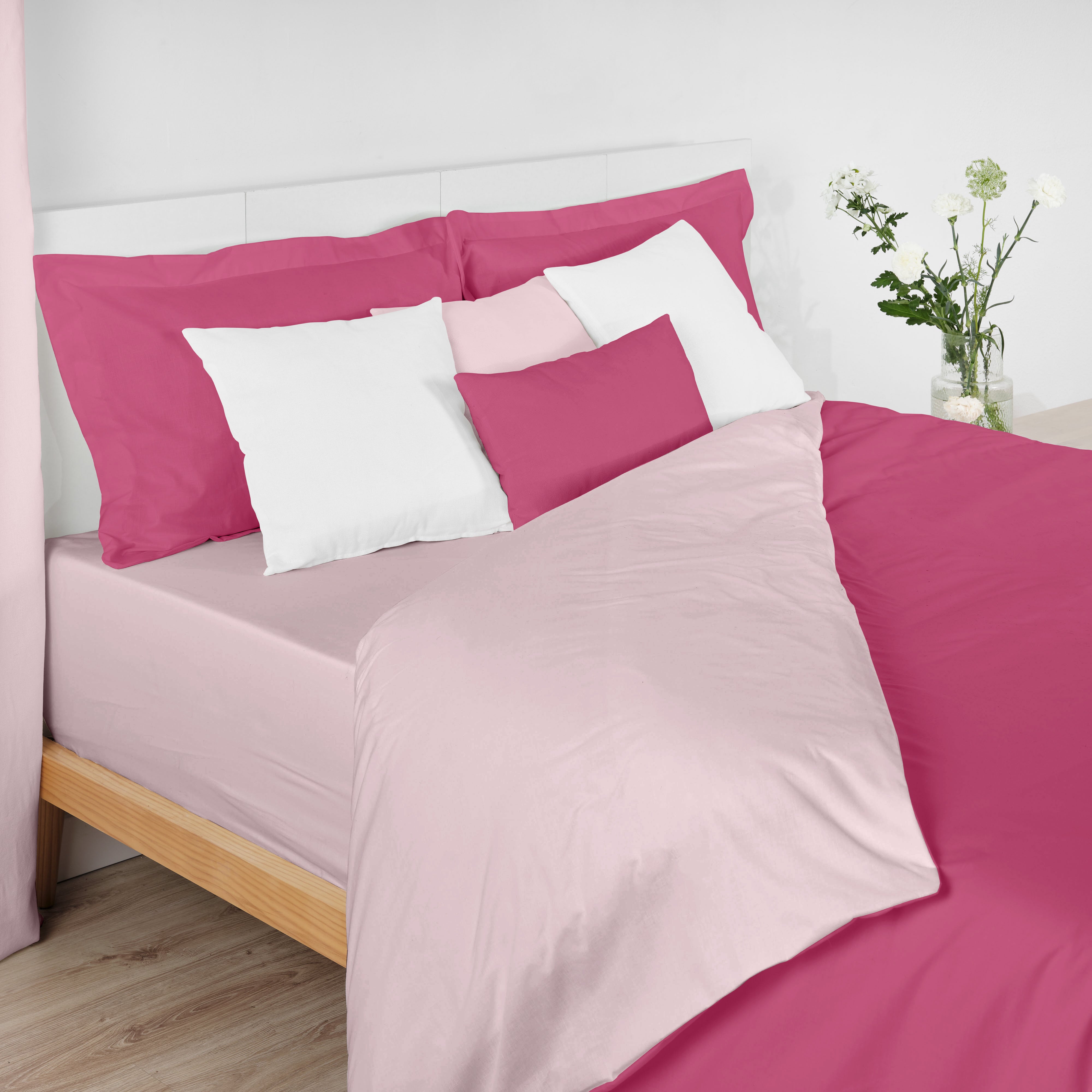 Housse de couette réversible 100% coton Bois de rose - Fuchsia