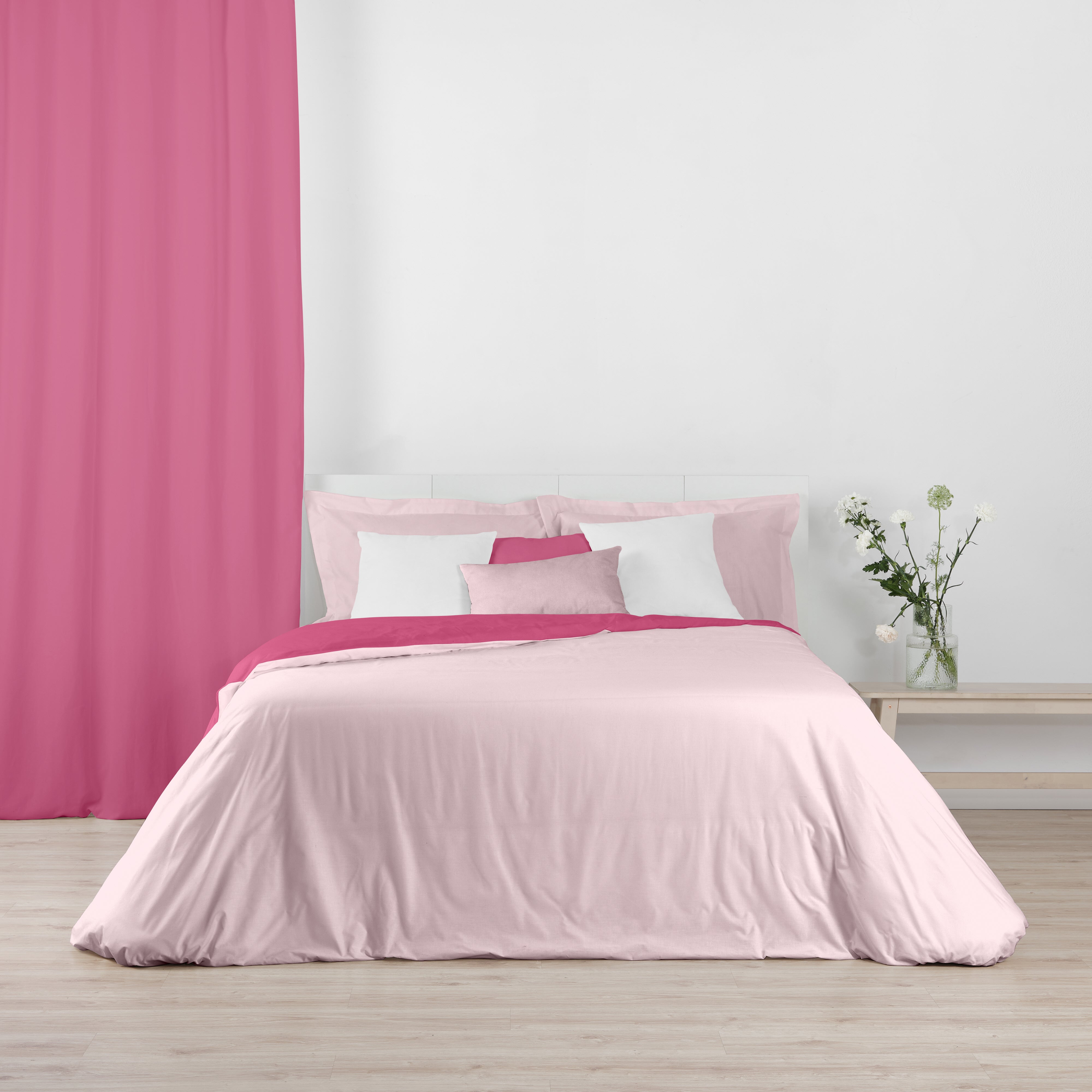 Housse de couette réversible 100% coton Bois de rose - Fuchsia