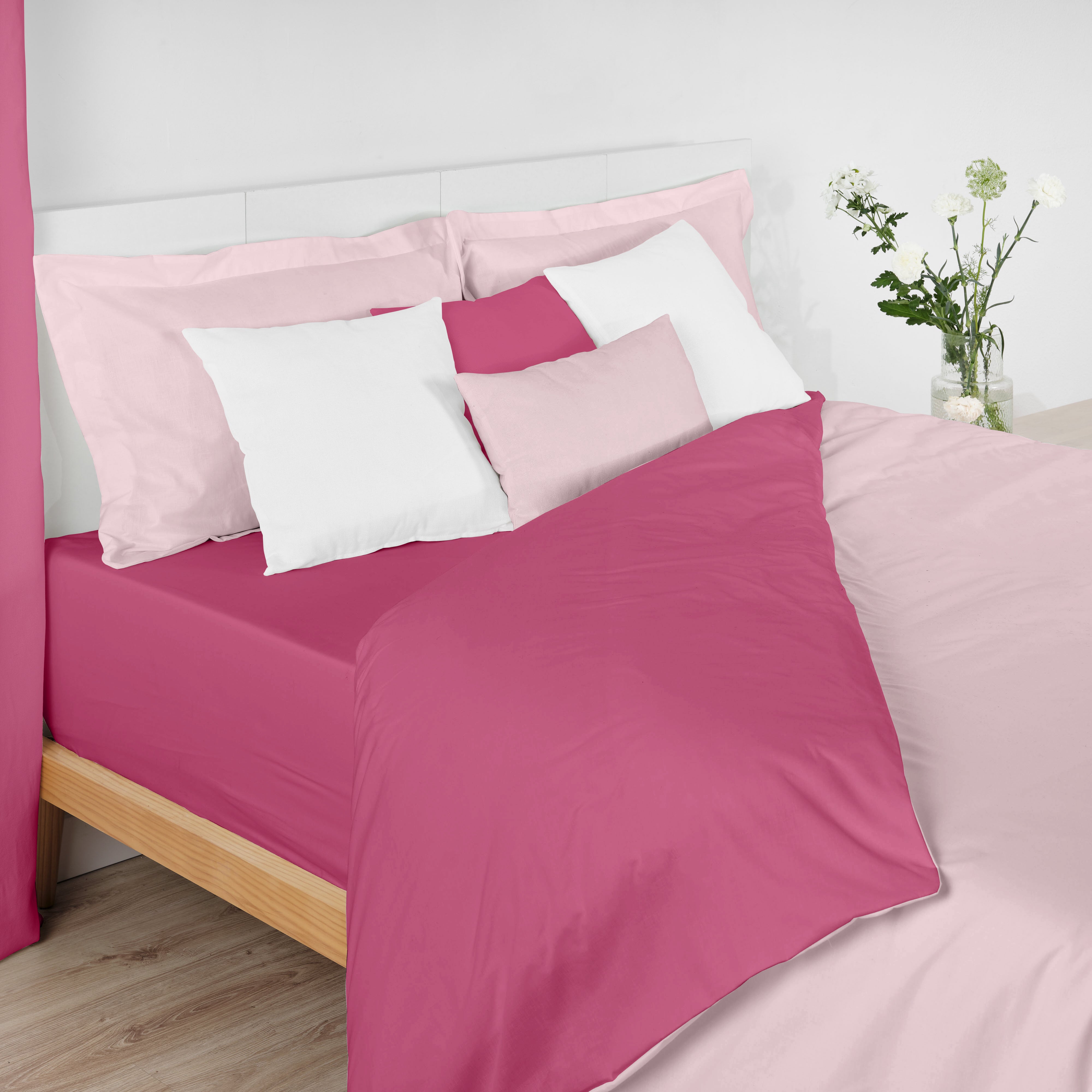 Housse de couette réversible 100% coton Bois de rose - Fuchsia