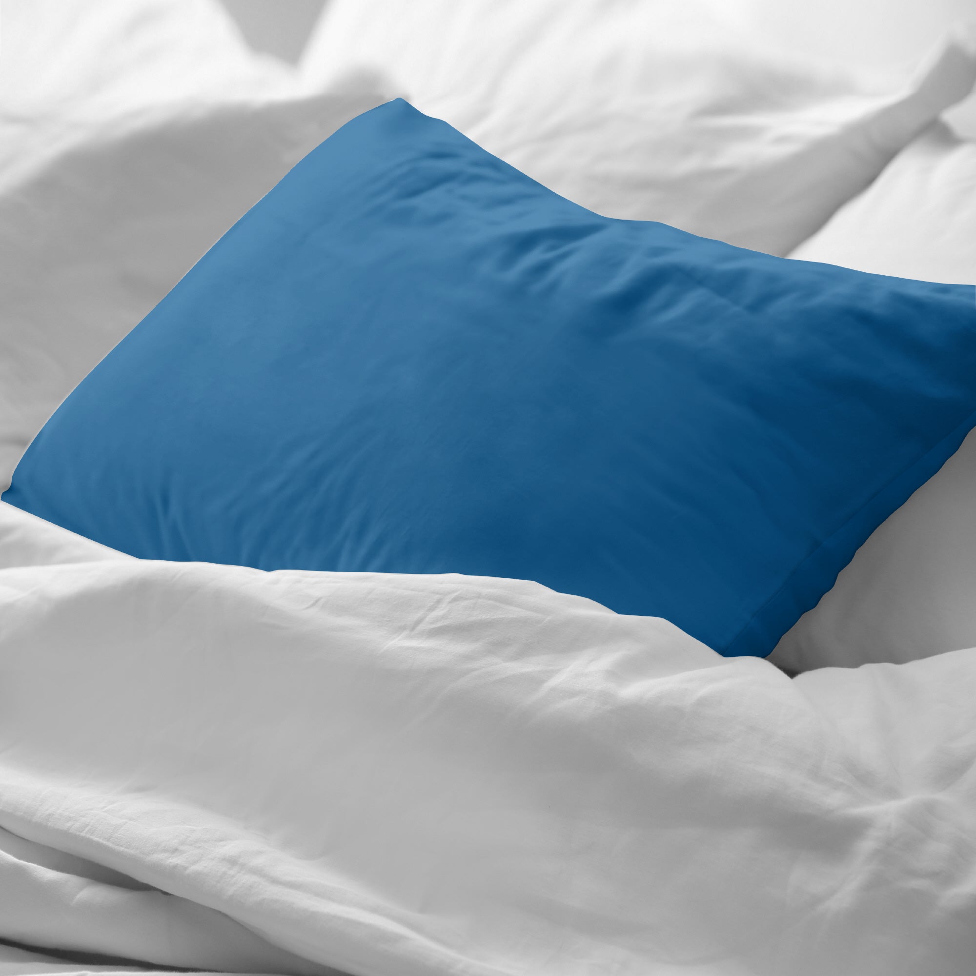 Taie d'oreiller unie 100% coton Bleu Ciel