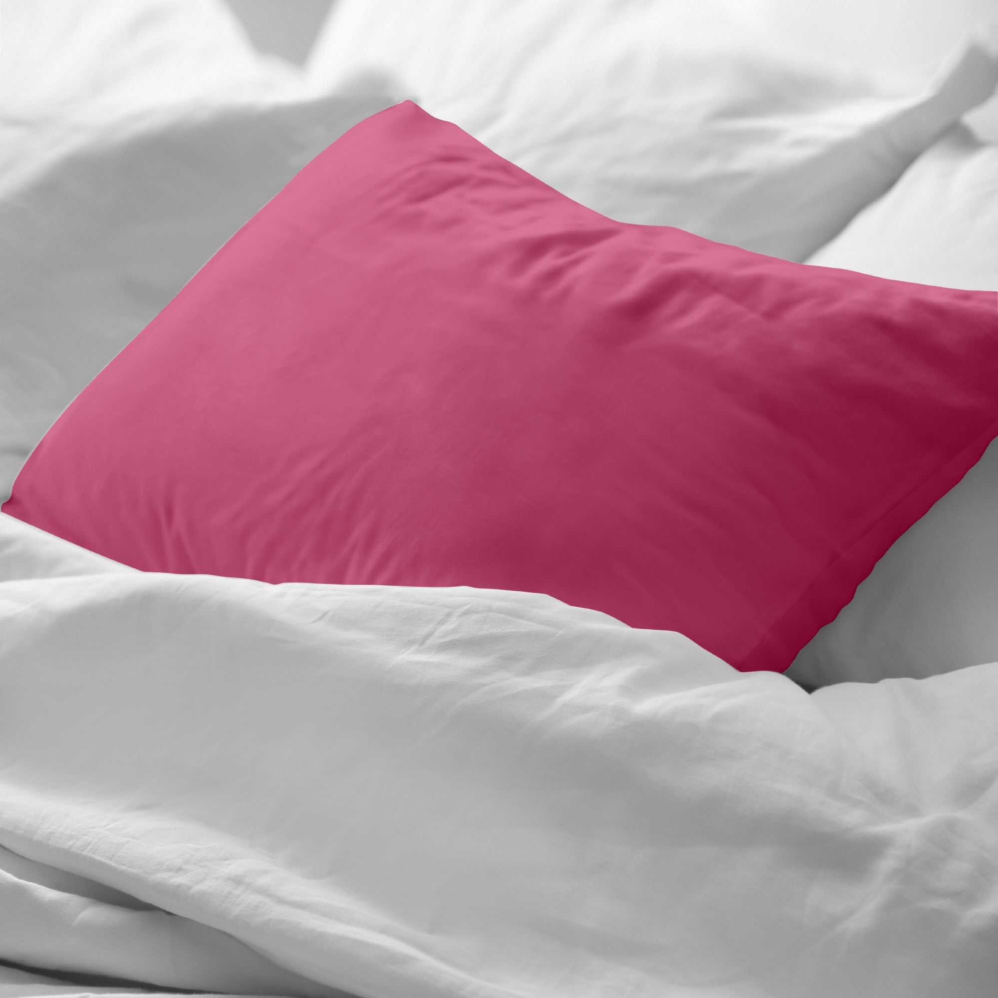 Taie d'oreiller unie 100% coton Fuchsia