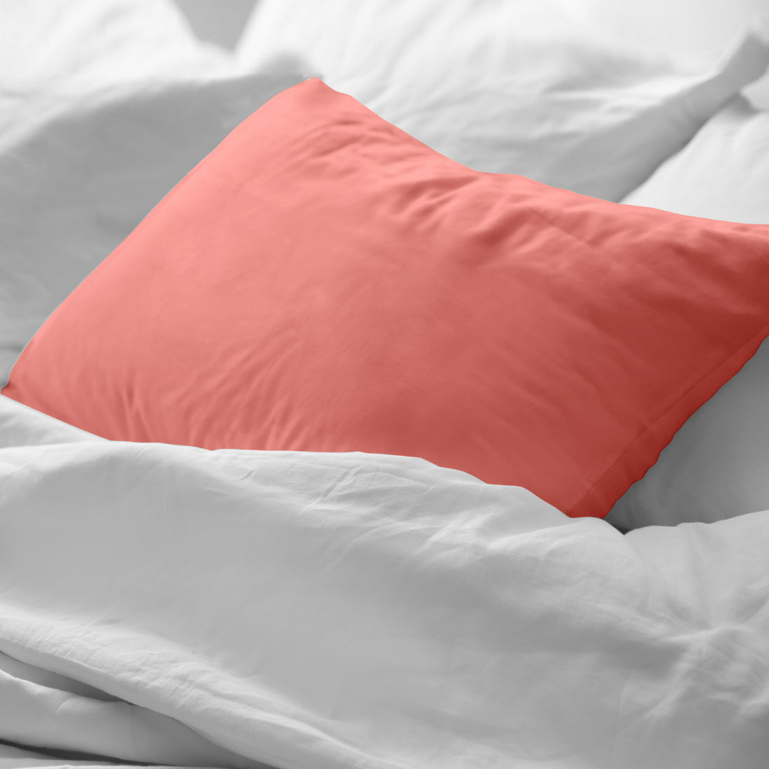 Taie d'oreiller unie corail 100 % coton