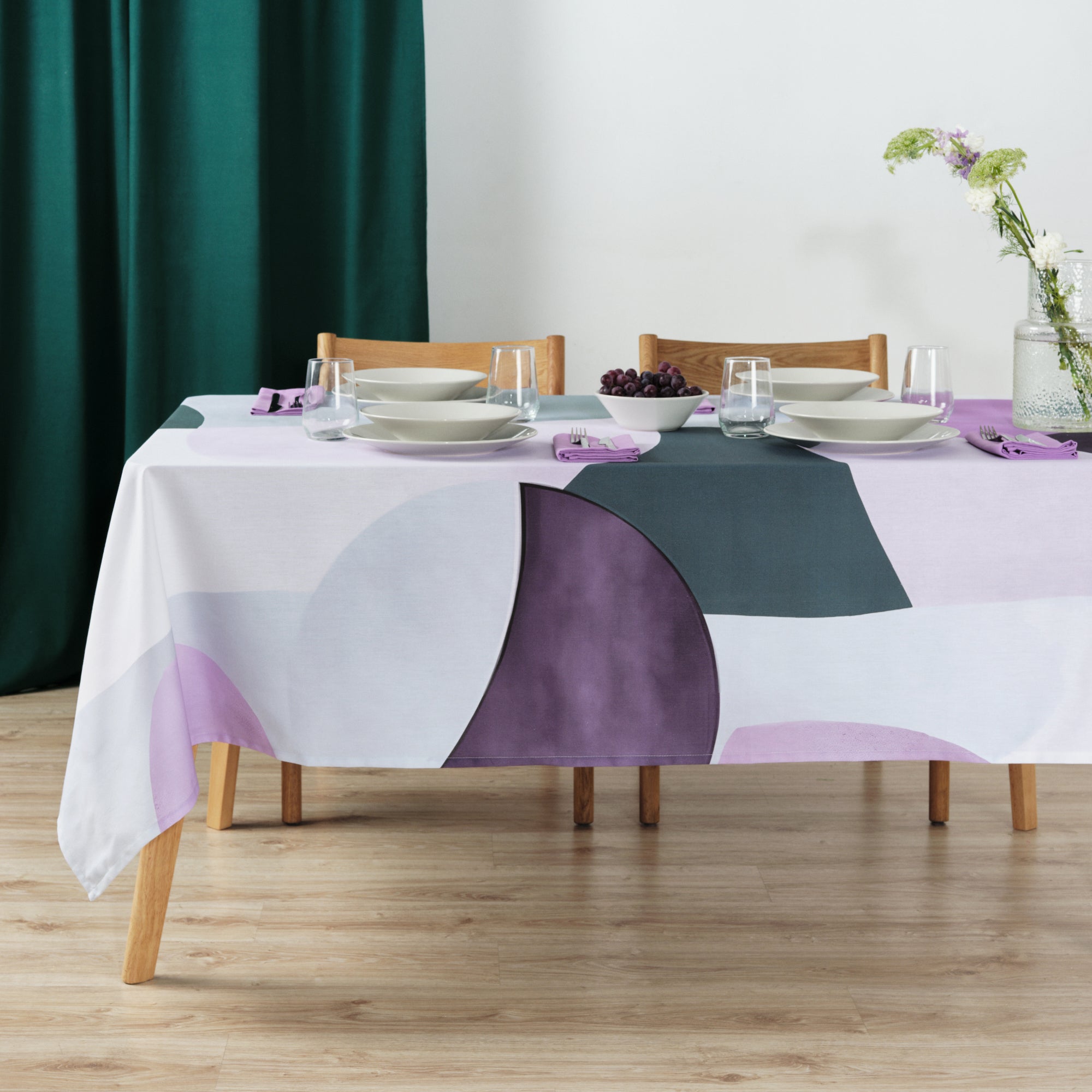 Stain-resistant resin tablecloth 100% cotton York Lilac