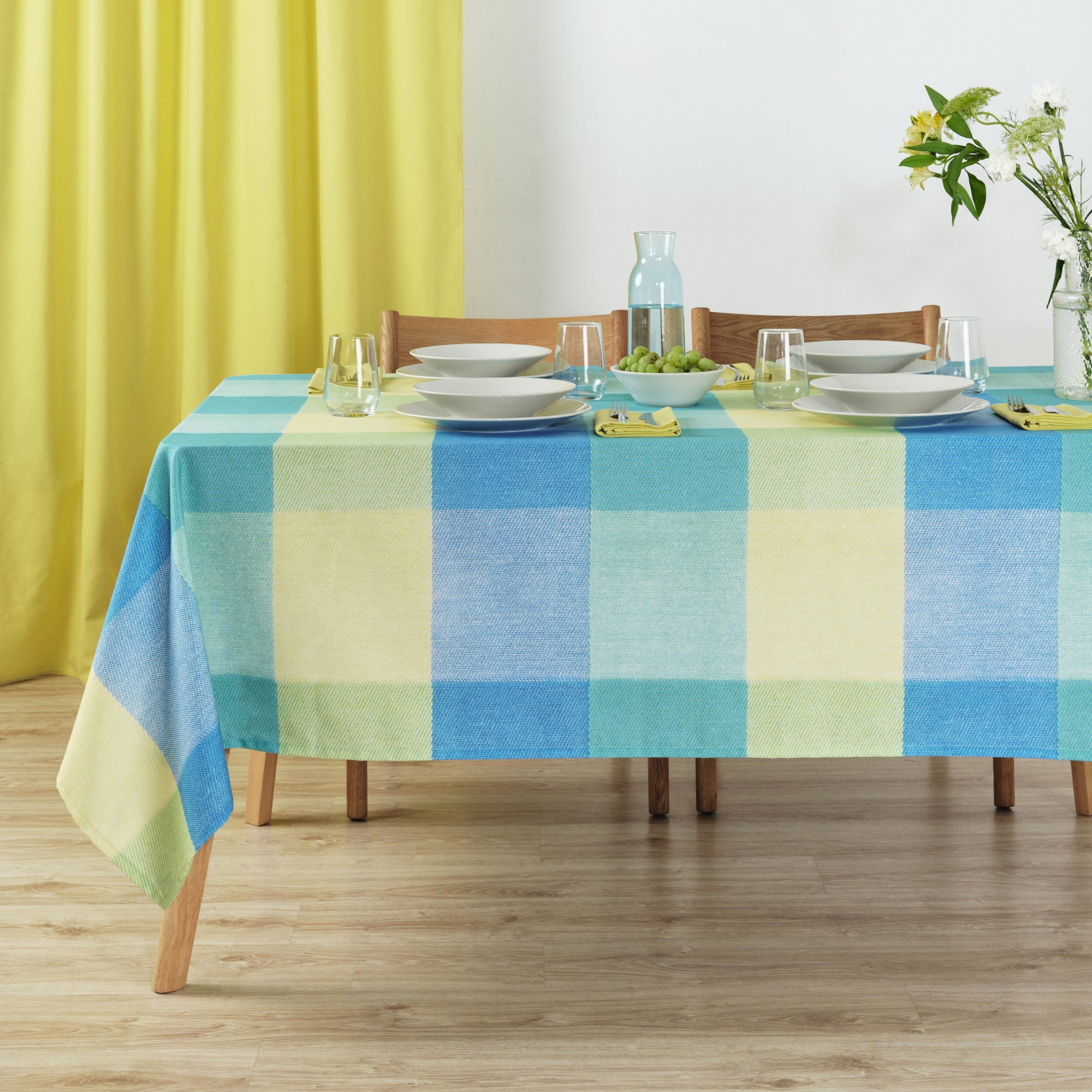 100% Cotton Stain-Resistant Resin Tablecloth Bath Blue