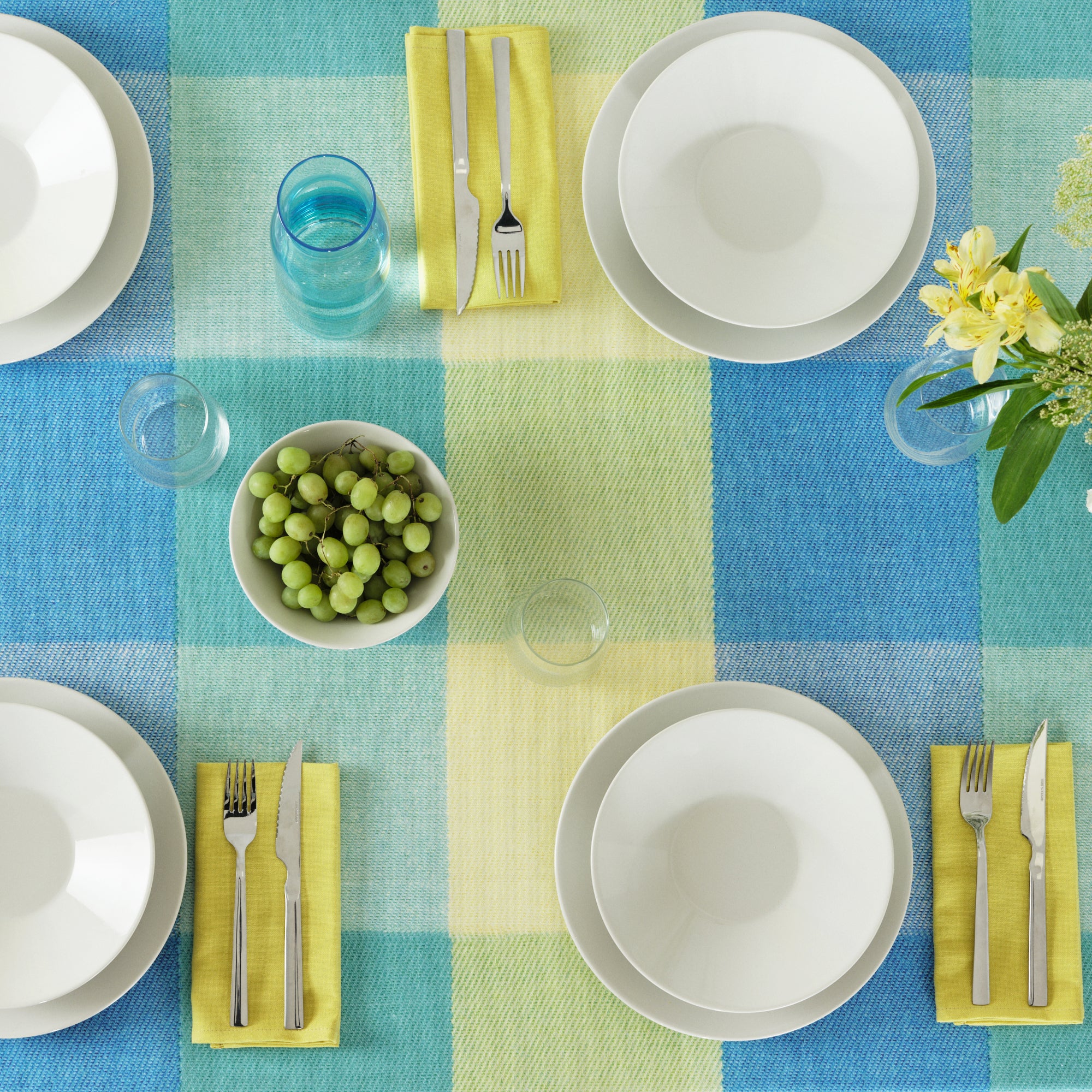 100% Cotton Stain-Resistant Resin Tablecloth Bath Blue