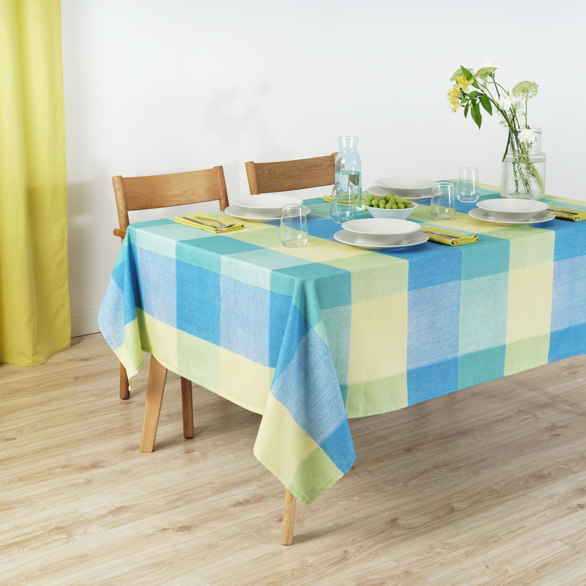 100% Cotton Stain-Resistant Resin Tablecloth Bath Blue