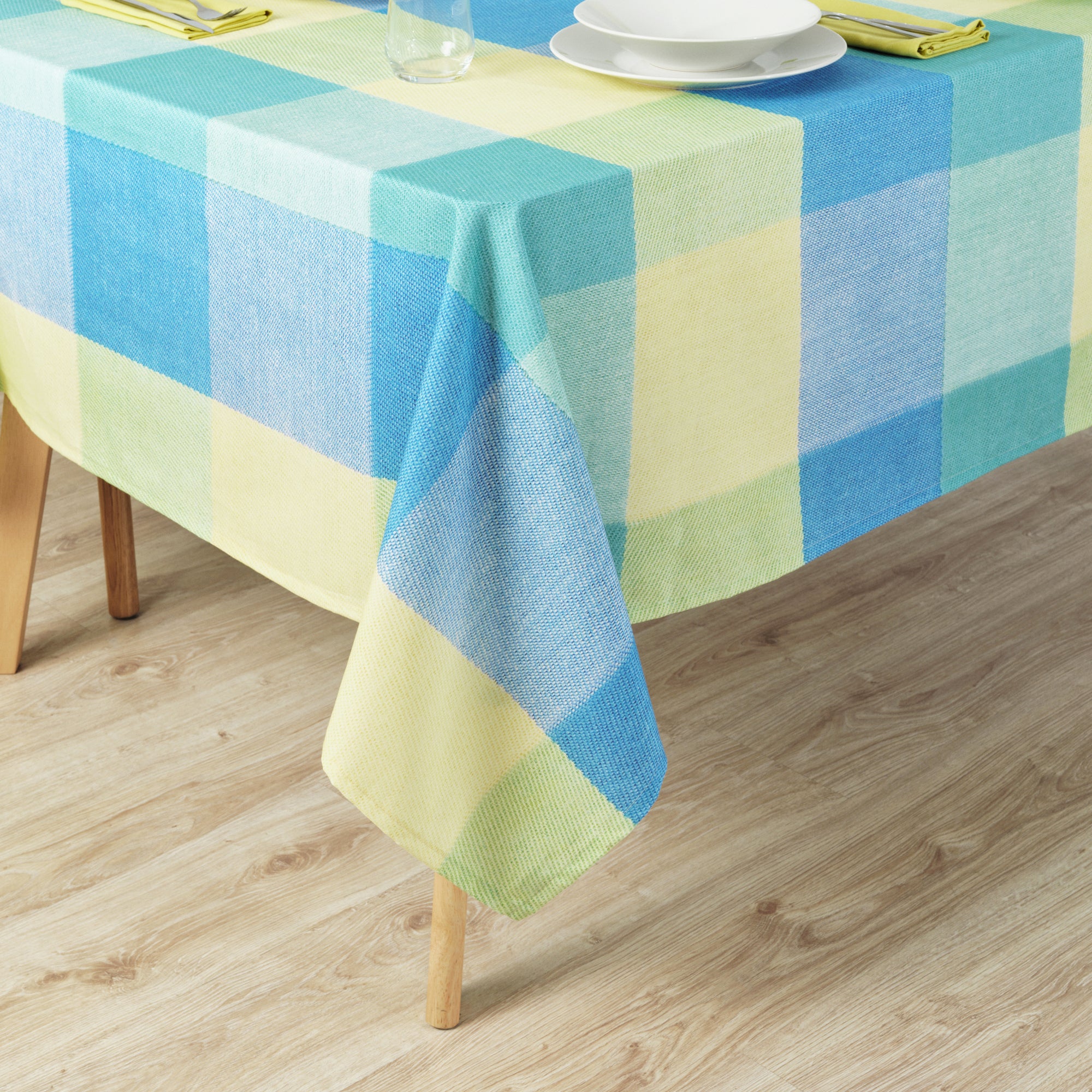 100% Cotton Stain-Resistant Resin Tablecloth Bath Blue