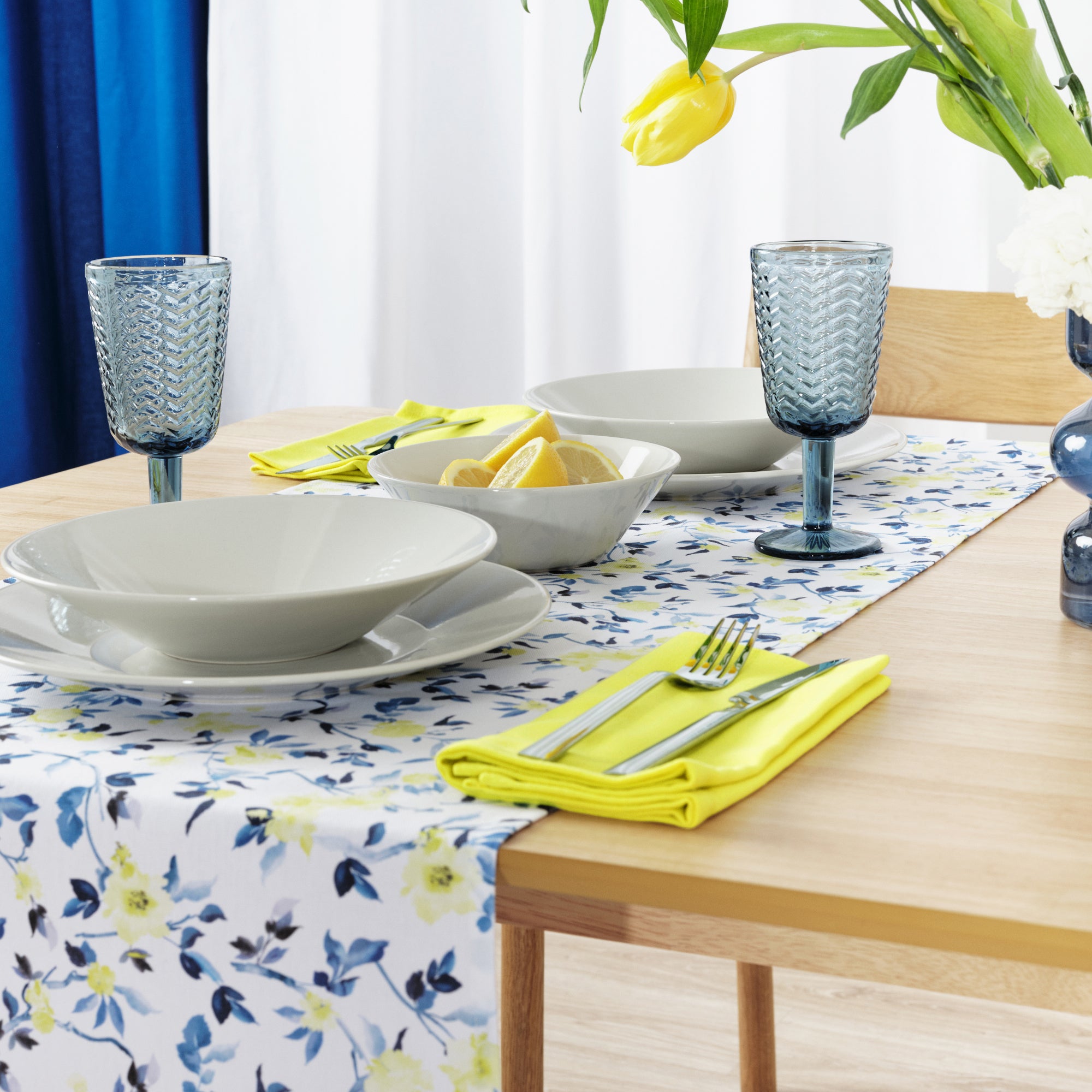 Camino de mesa 100% algodón Leeds Azul