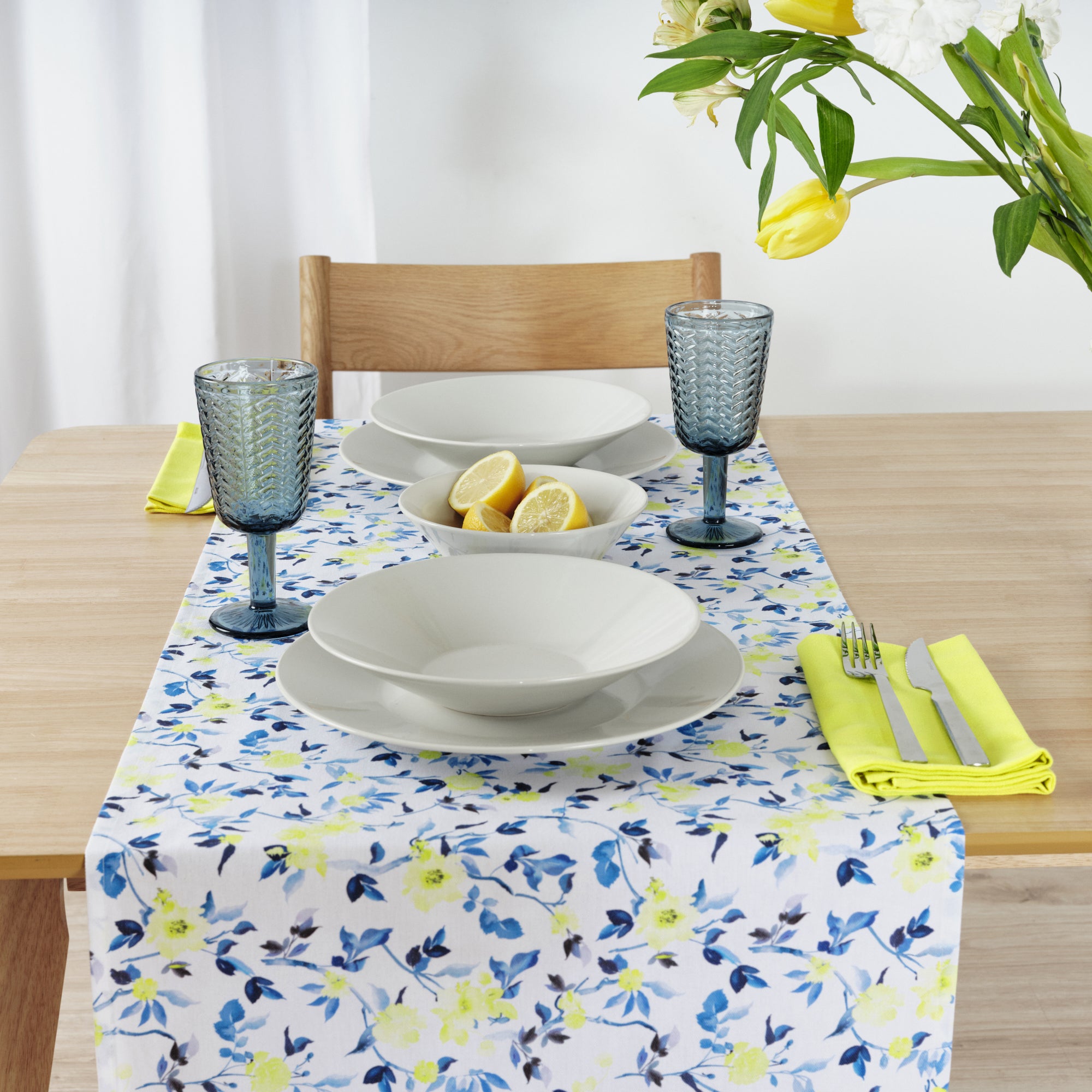 Camino de mesa 100% algodón Leeds Azul