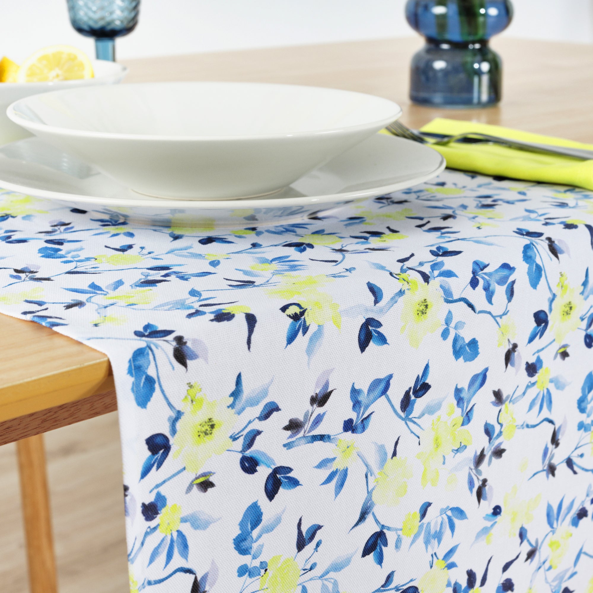 Camino de mesa 100% algodón Leeds Azul