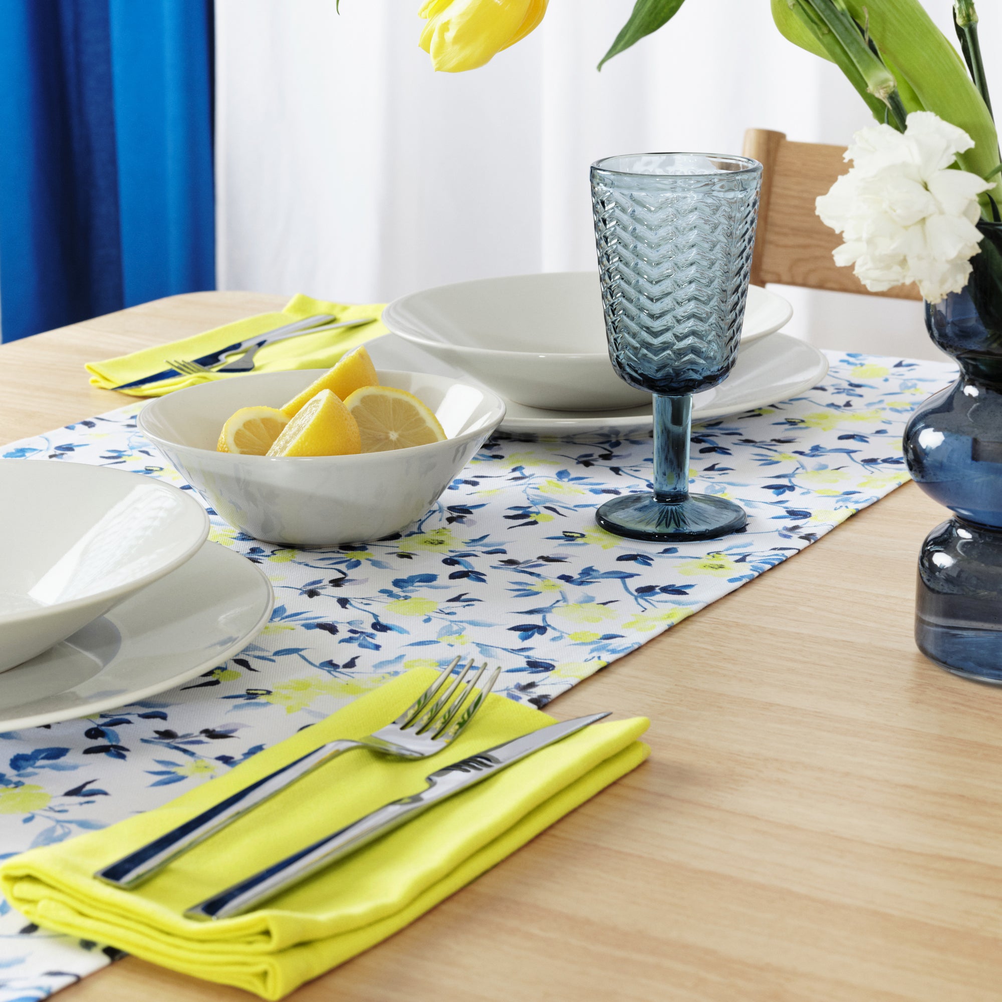 Camino de mesa 100% algodón Leeds Azul