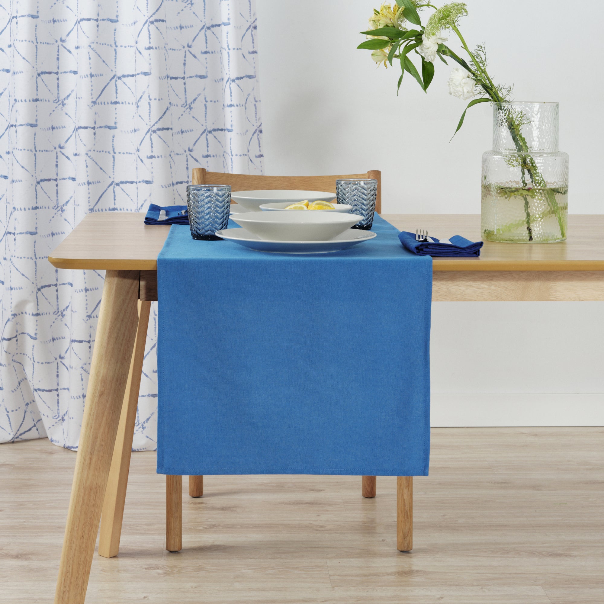Plain Table Runner 100% Linen Sky Blue