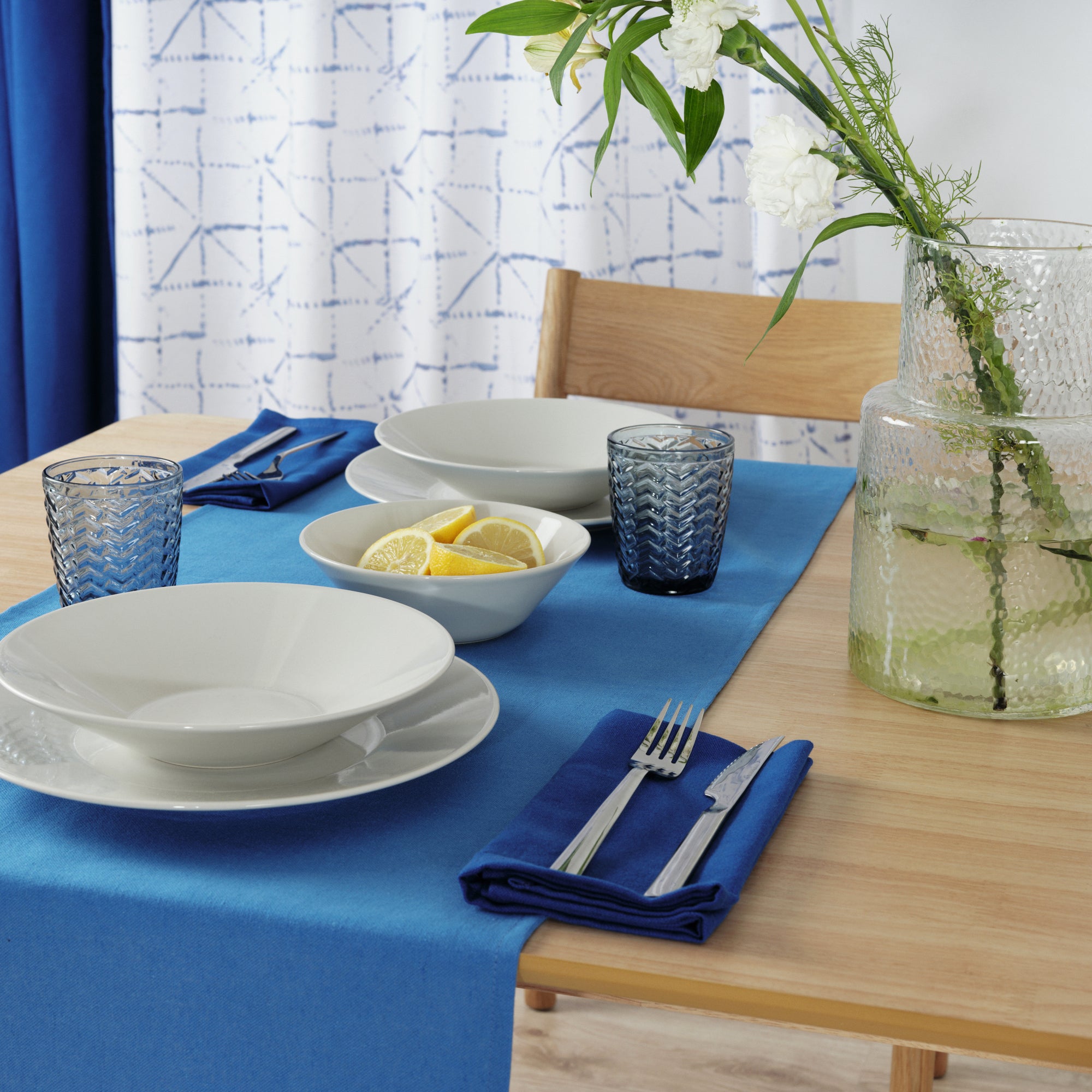 Plain Table Runner 100% Linen Sky Blue