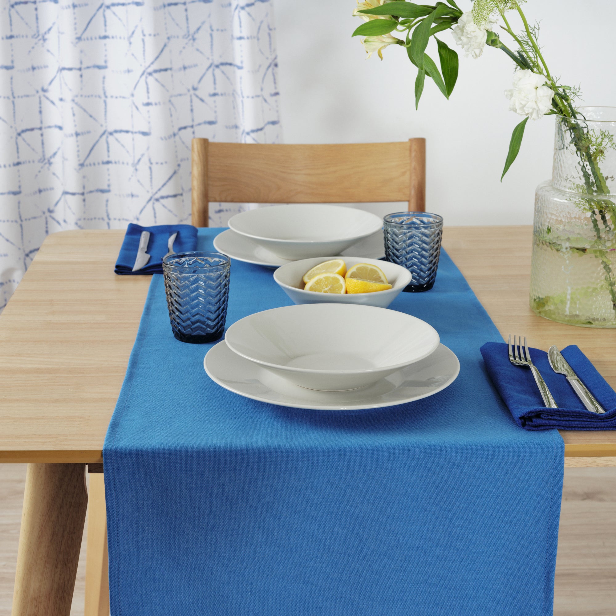 Plain Table Runner 100% Linen Sky Blue
