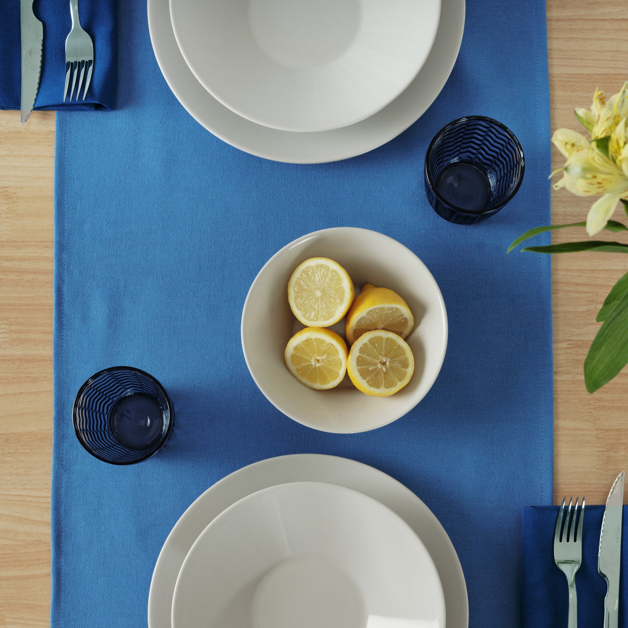 Plain Table Runner 100% Linen Sky Blue