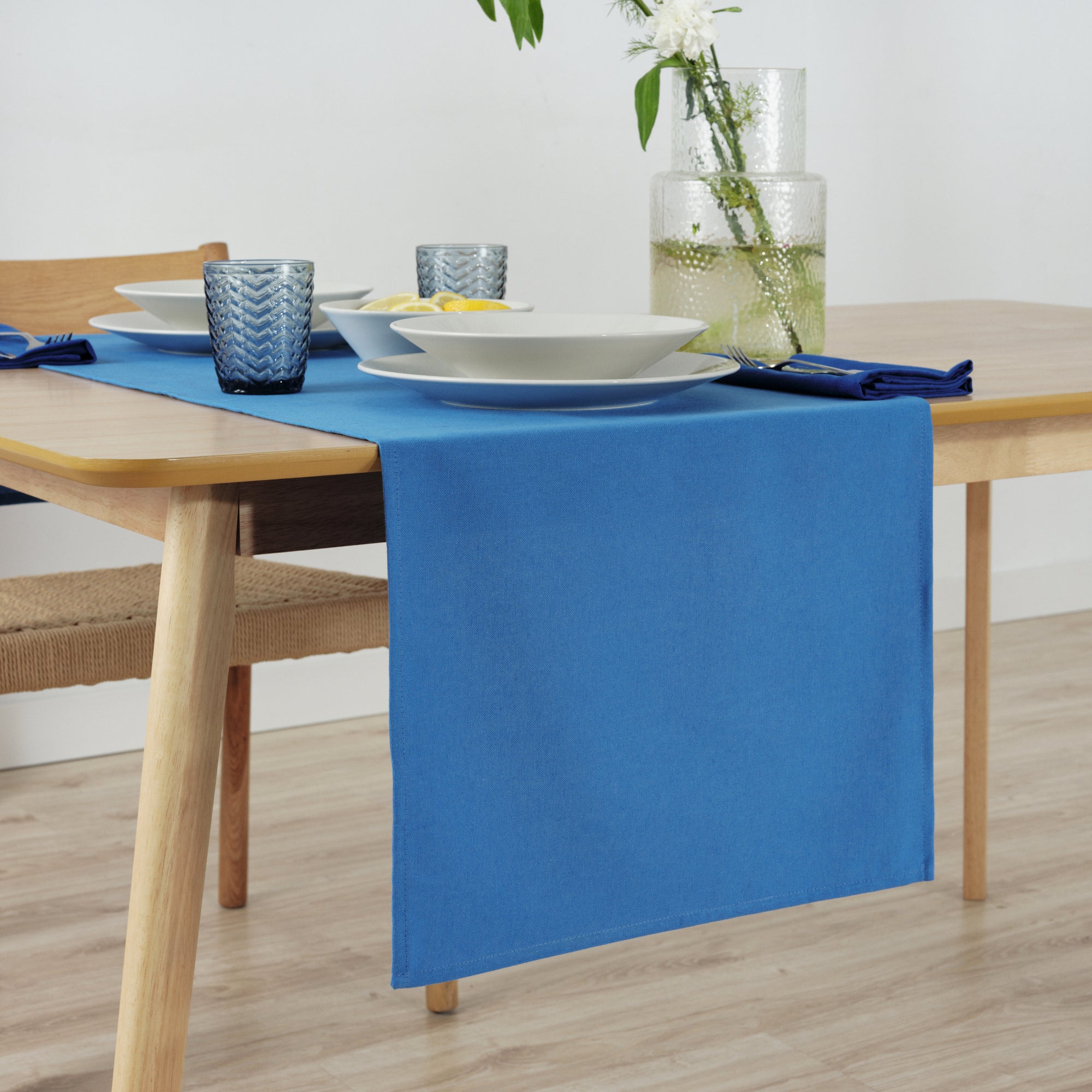 Plain Table Runner 100% Linen Sky Blue
