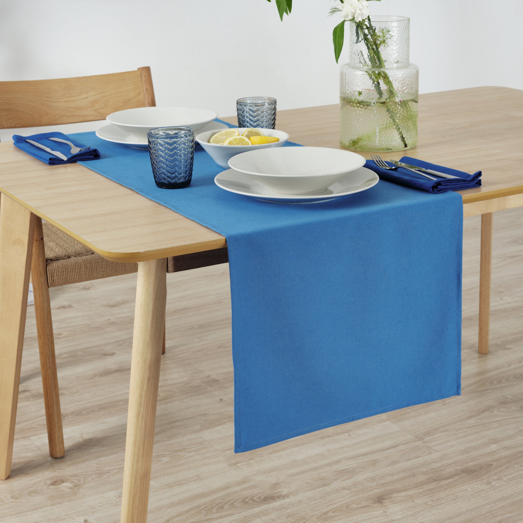 Plain Table Runner 100% Linen Sky Blue