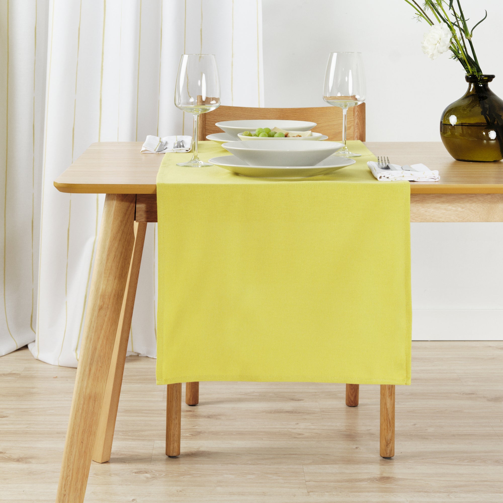 Plain Table Runner 100% Linen Light Green