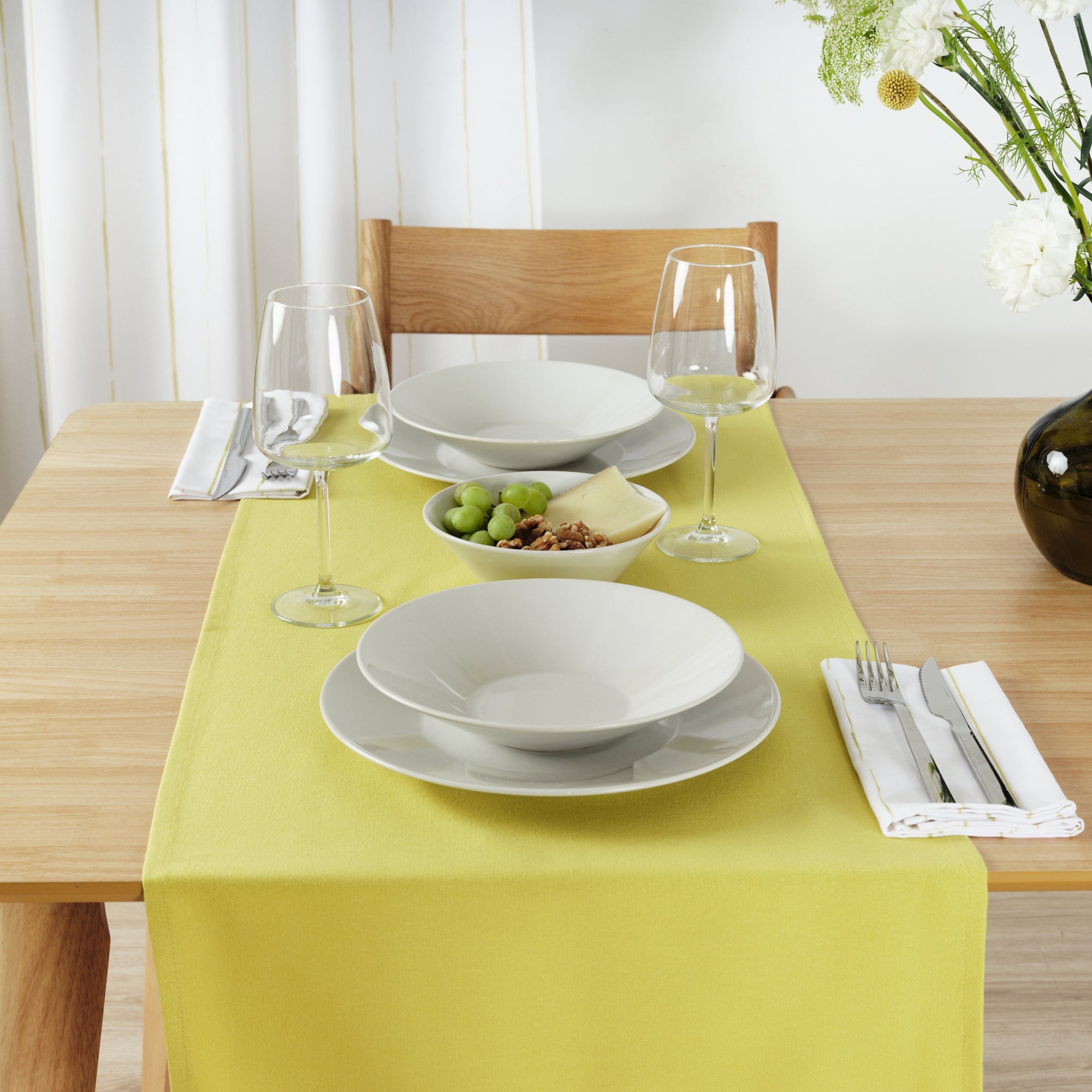Plain Table Runner 100% Linen Light Green