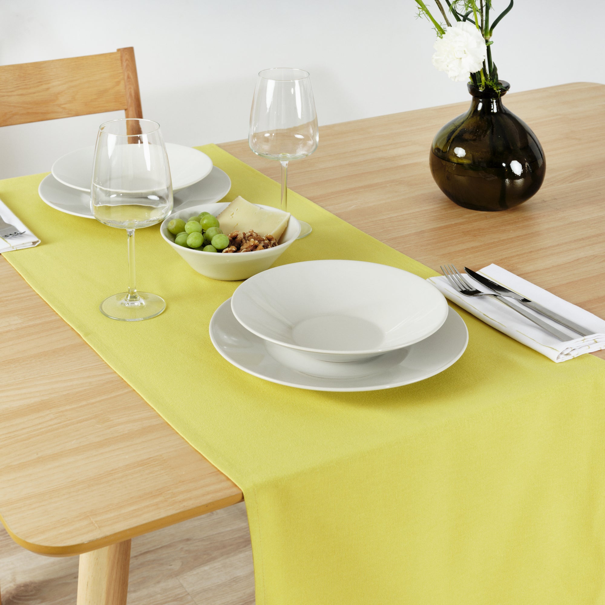 Plain Table Runner 100% Linen Light Green
