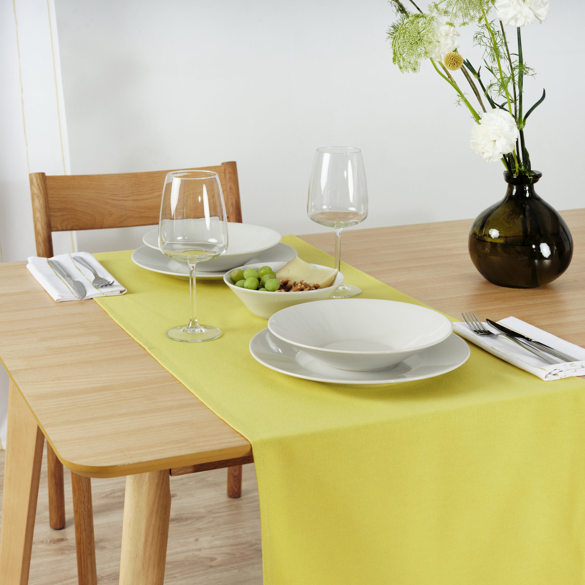 Plain Table Runner 100% Linen Light Green