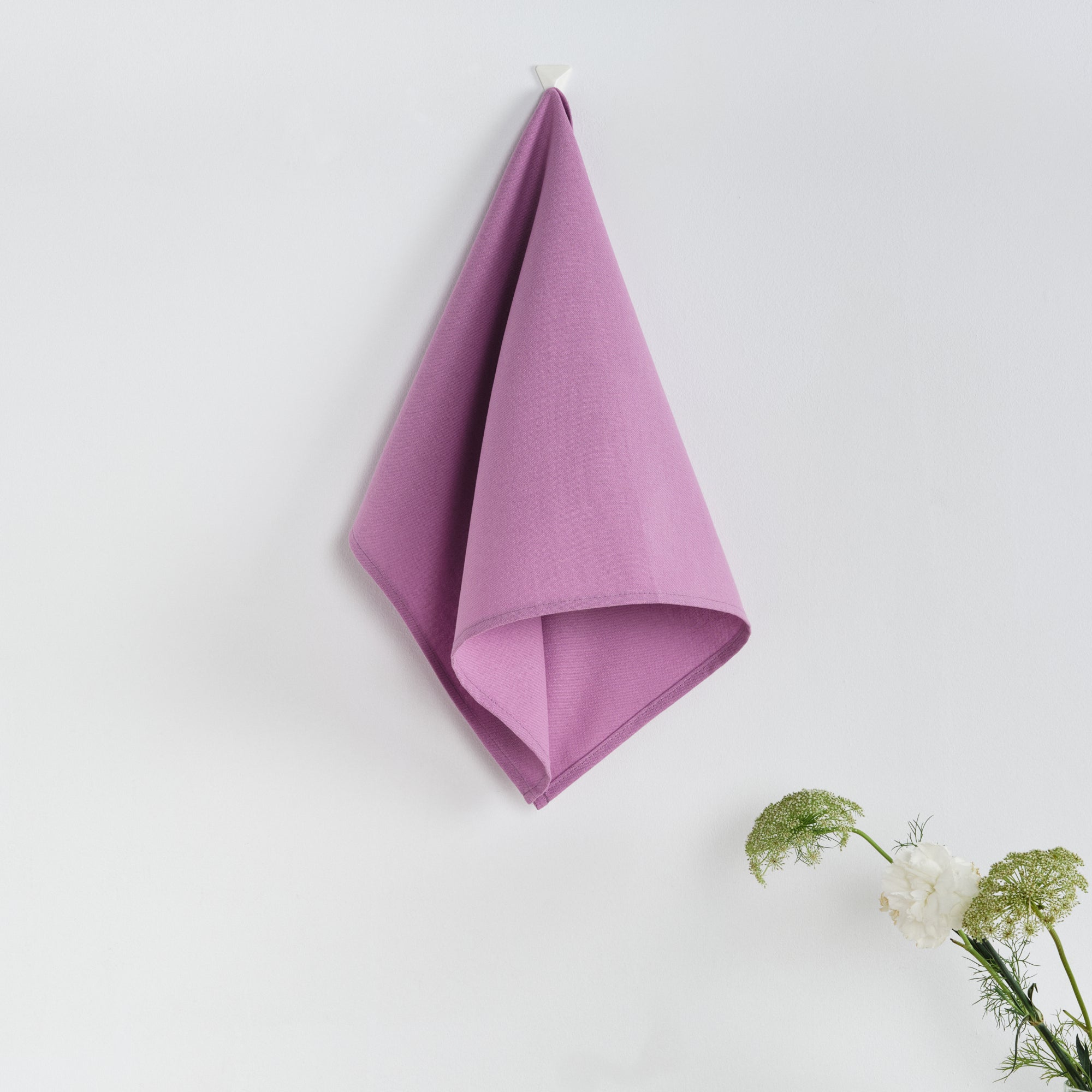 Pack of 2 plain kitchen cloths, 100% linen, lilac