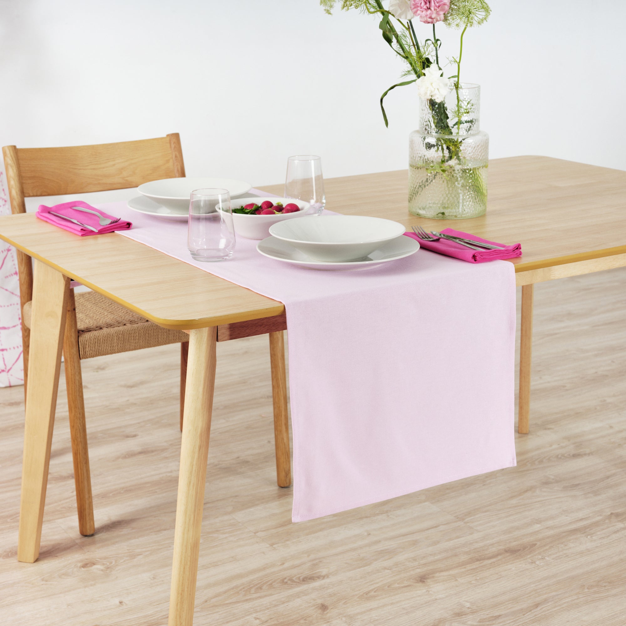 Plain table runner 100% linen rosewood
