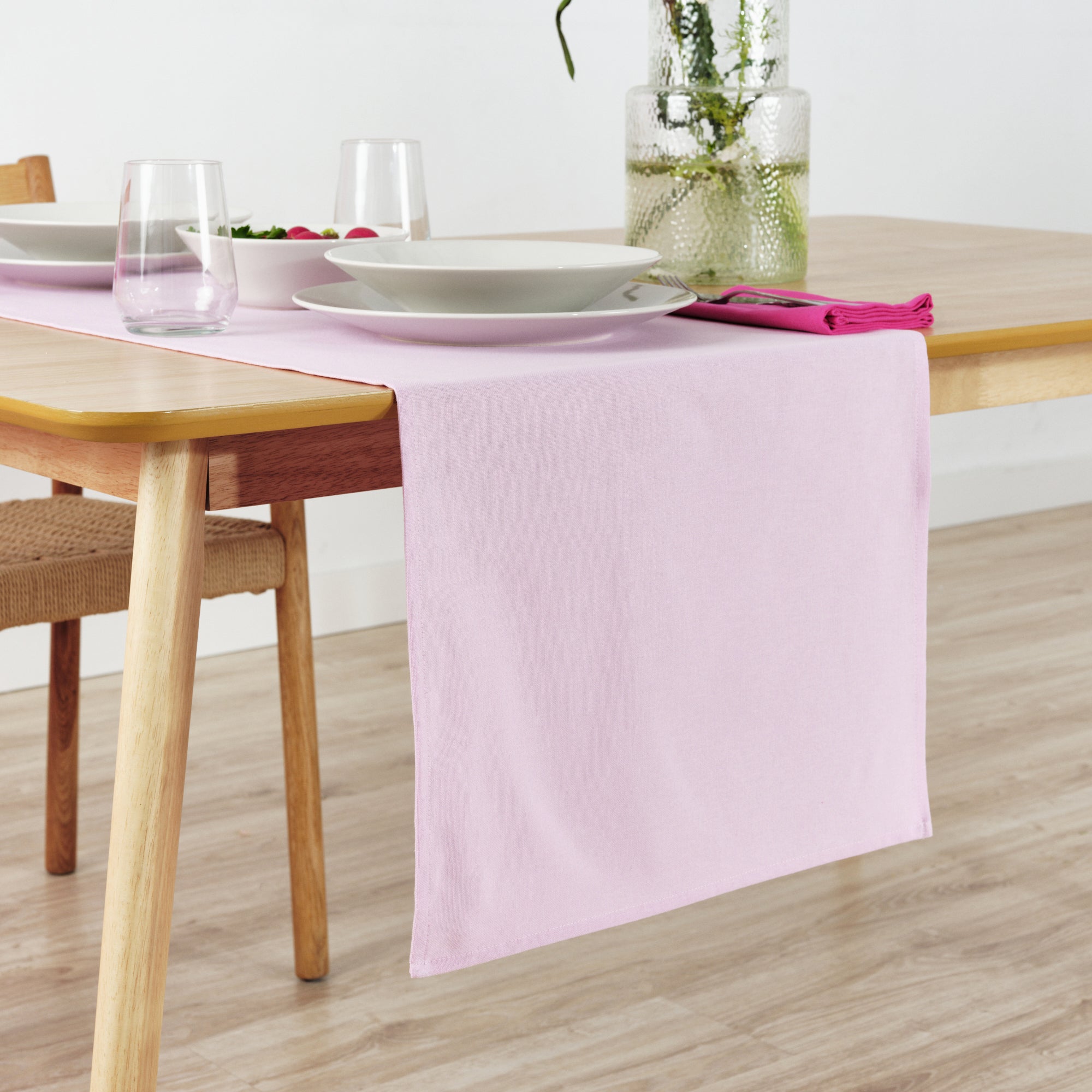 Plain table runner 100% linen rosewood