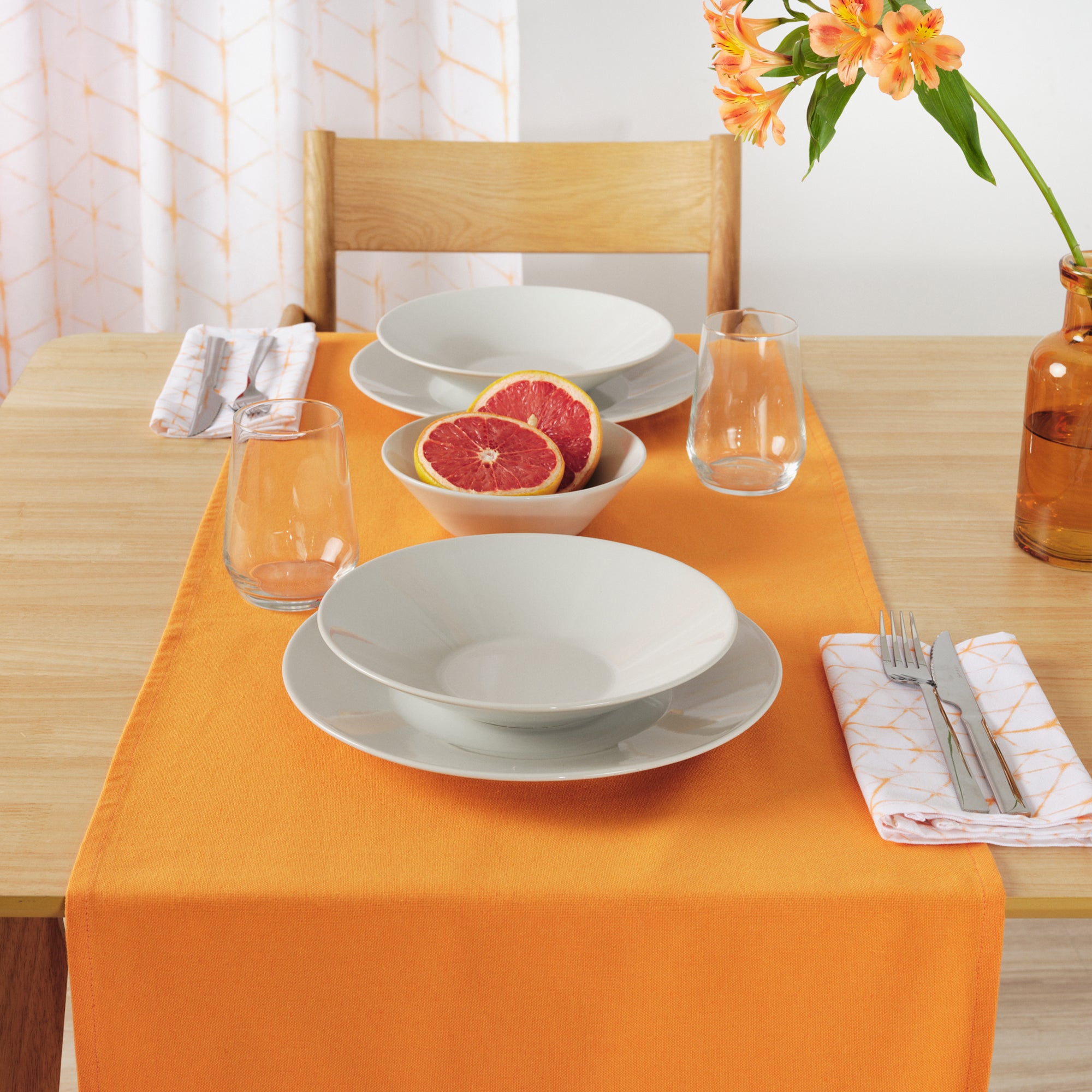Chemin de table uni 100% lin orange clair
