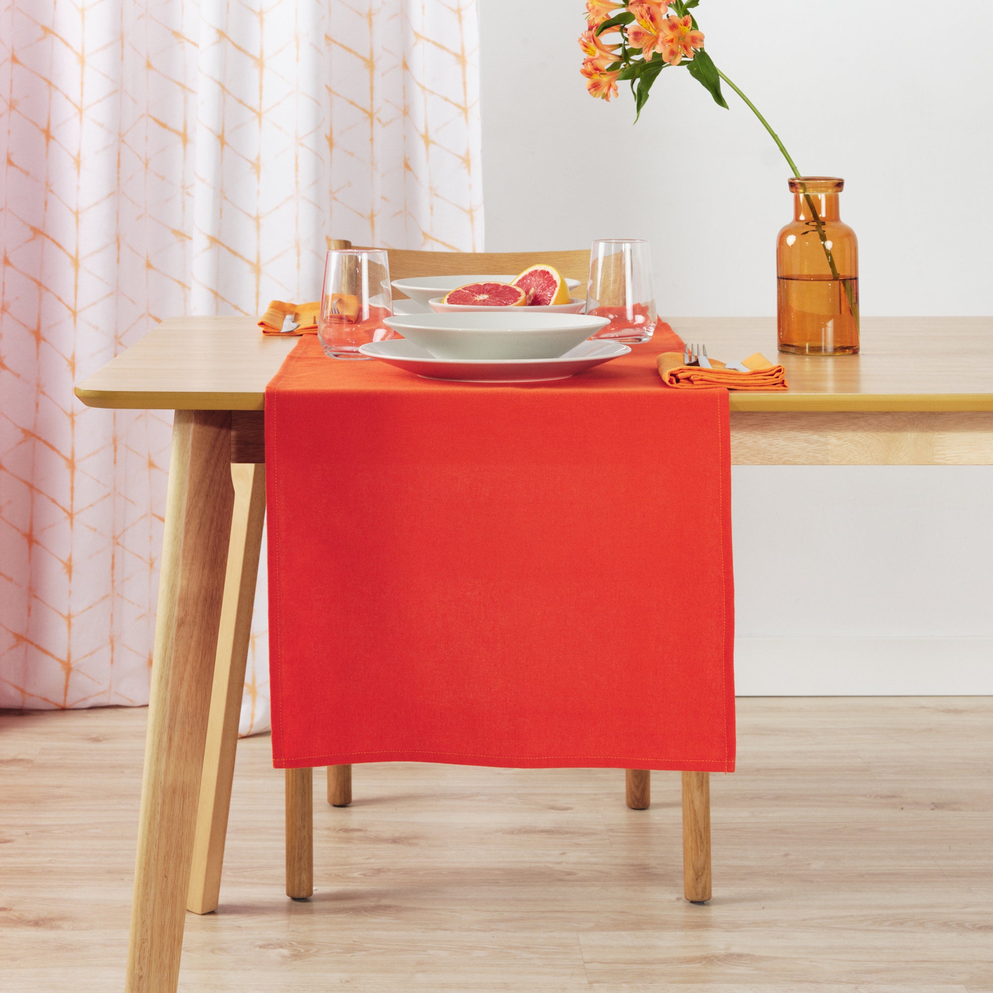 Plain Table Runner 100% Linen Dark Orange