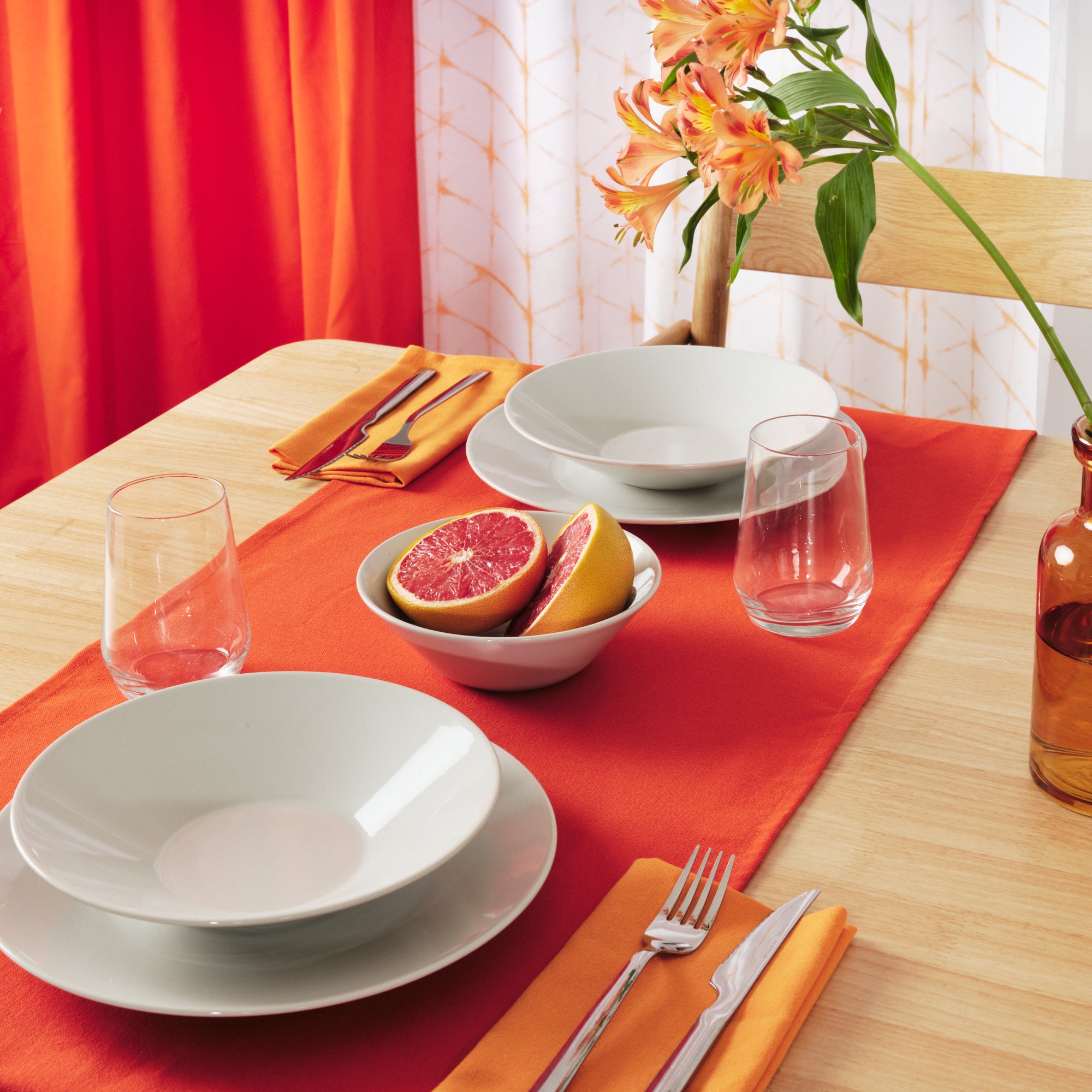 Plain Table Runner 100% Linen Dark Orange