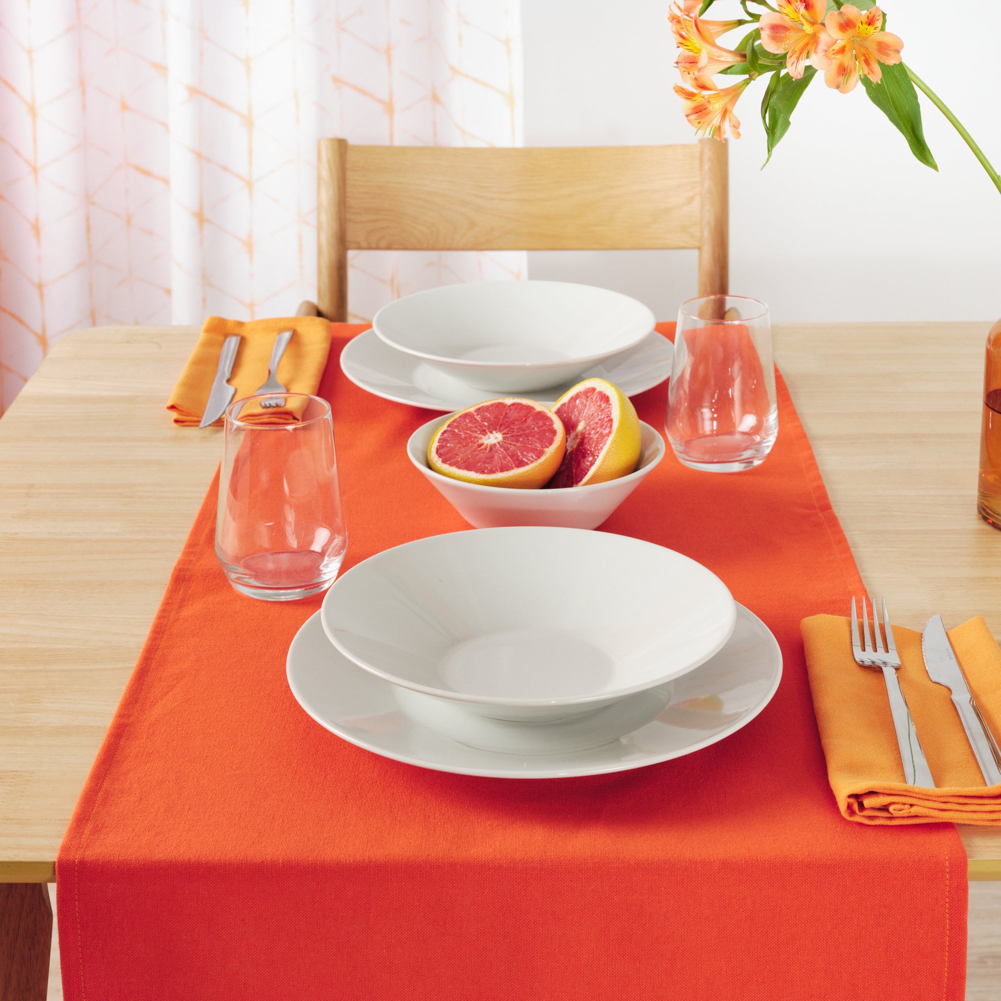 Plain Table Runner 100% Linen Dark Orange