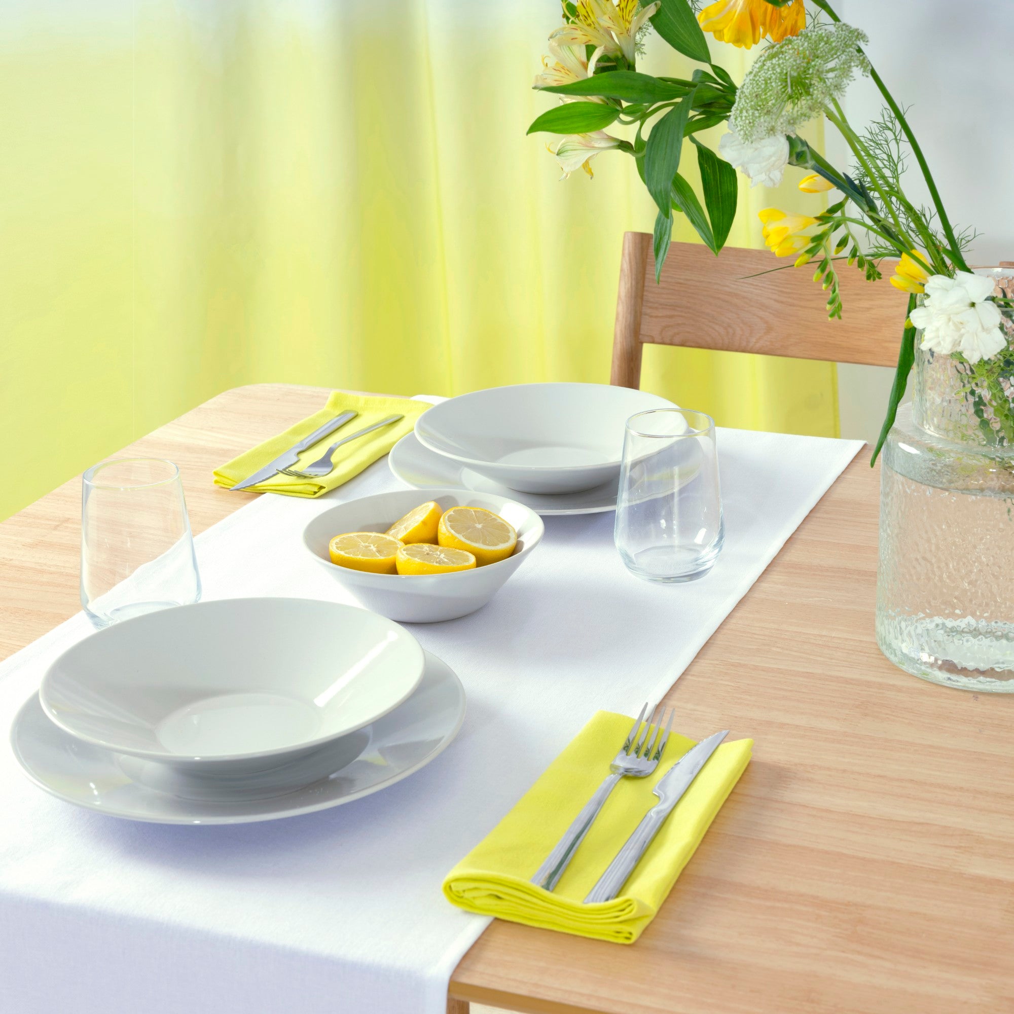 Plain table runner 100% linen Optical White