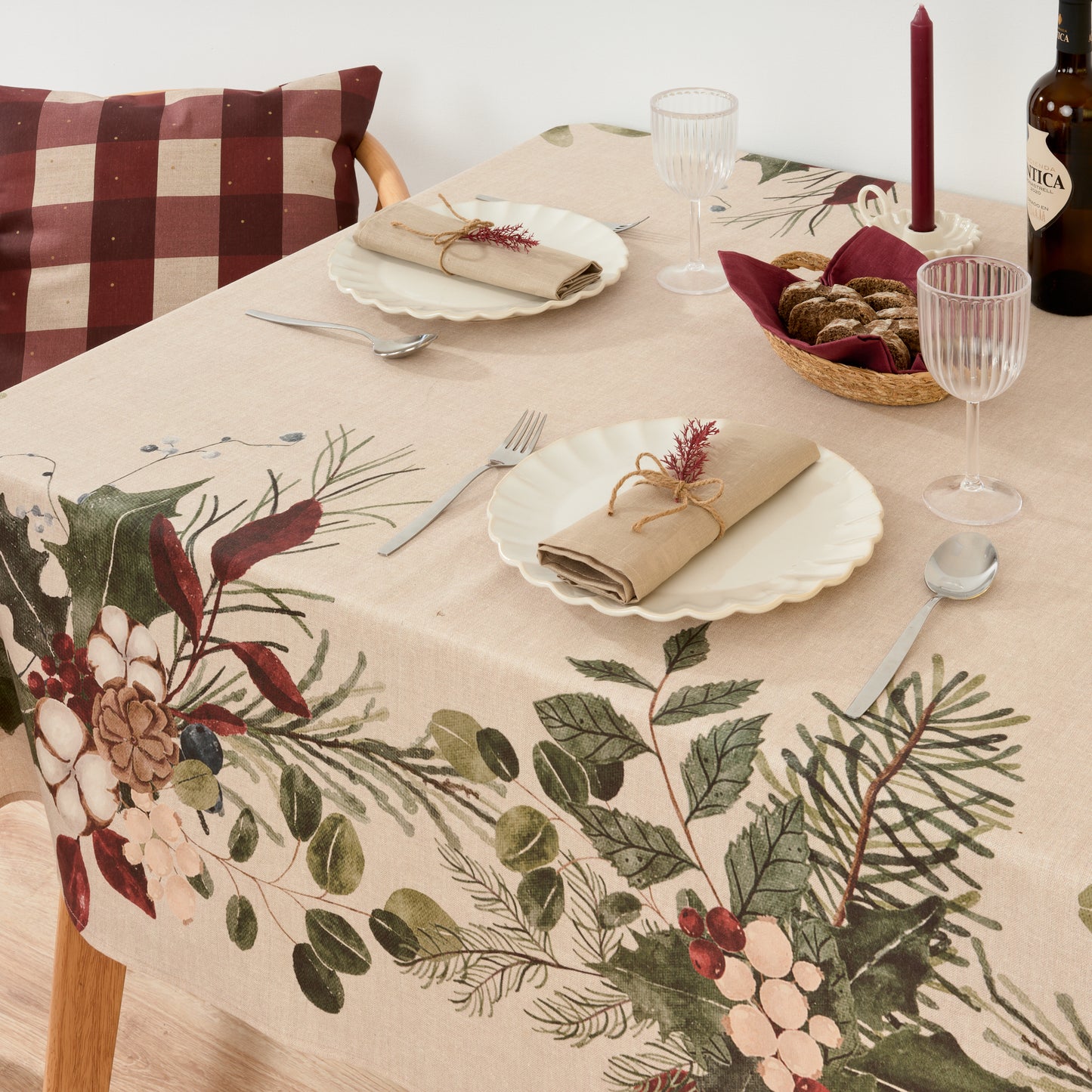 Christmas Mistletoe Stain Resistant Tablecloth