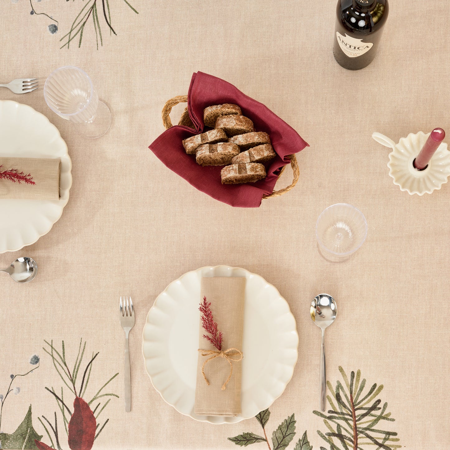 Christmas Mistletoe Stain Resistant Tablecloth