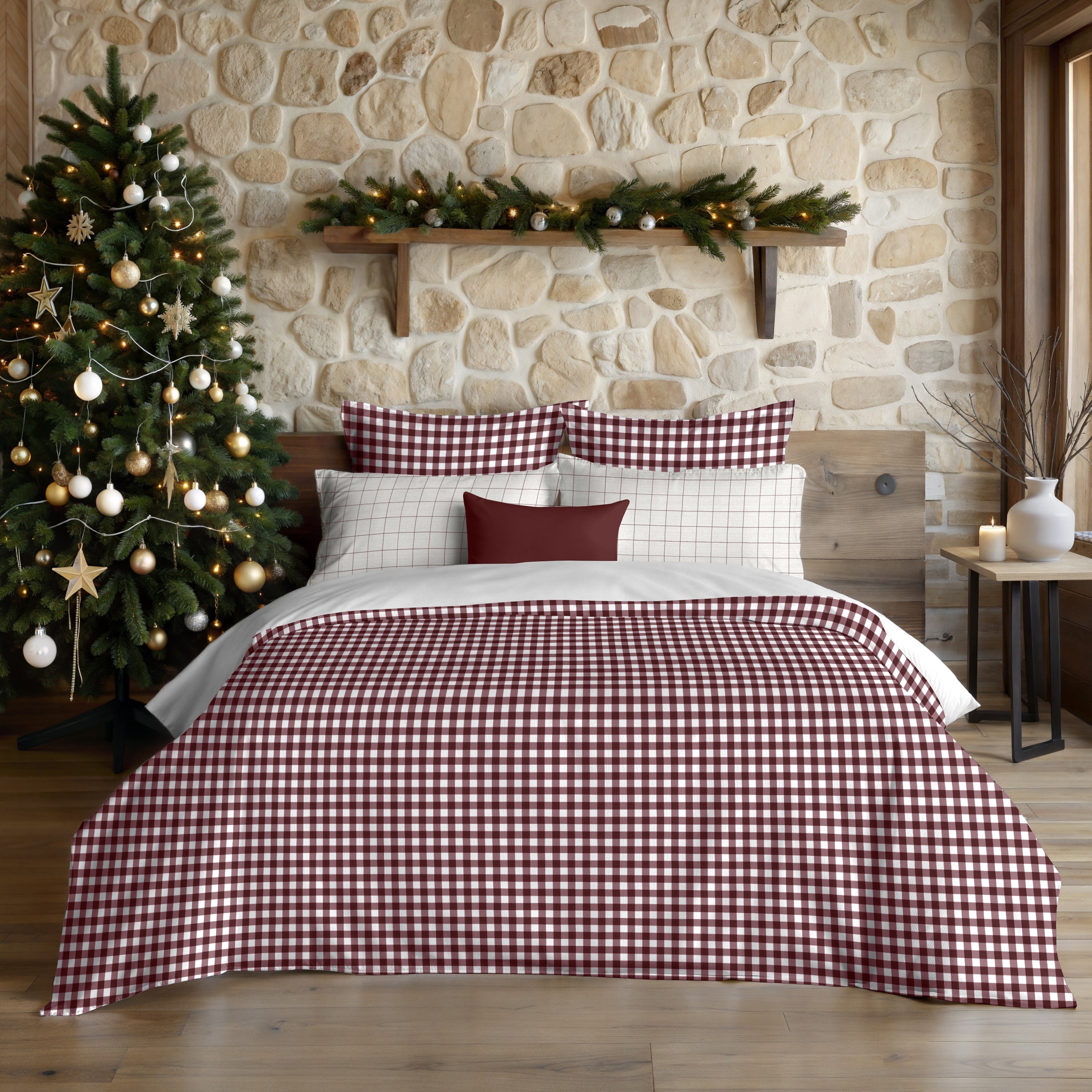 Funda nórdica con clicks Vichy Burdeos 100% algodón