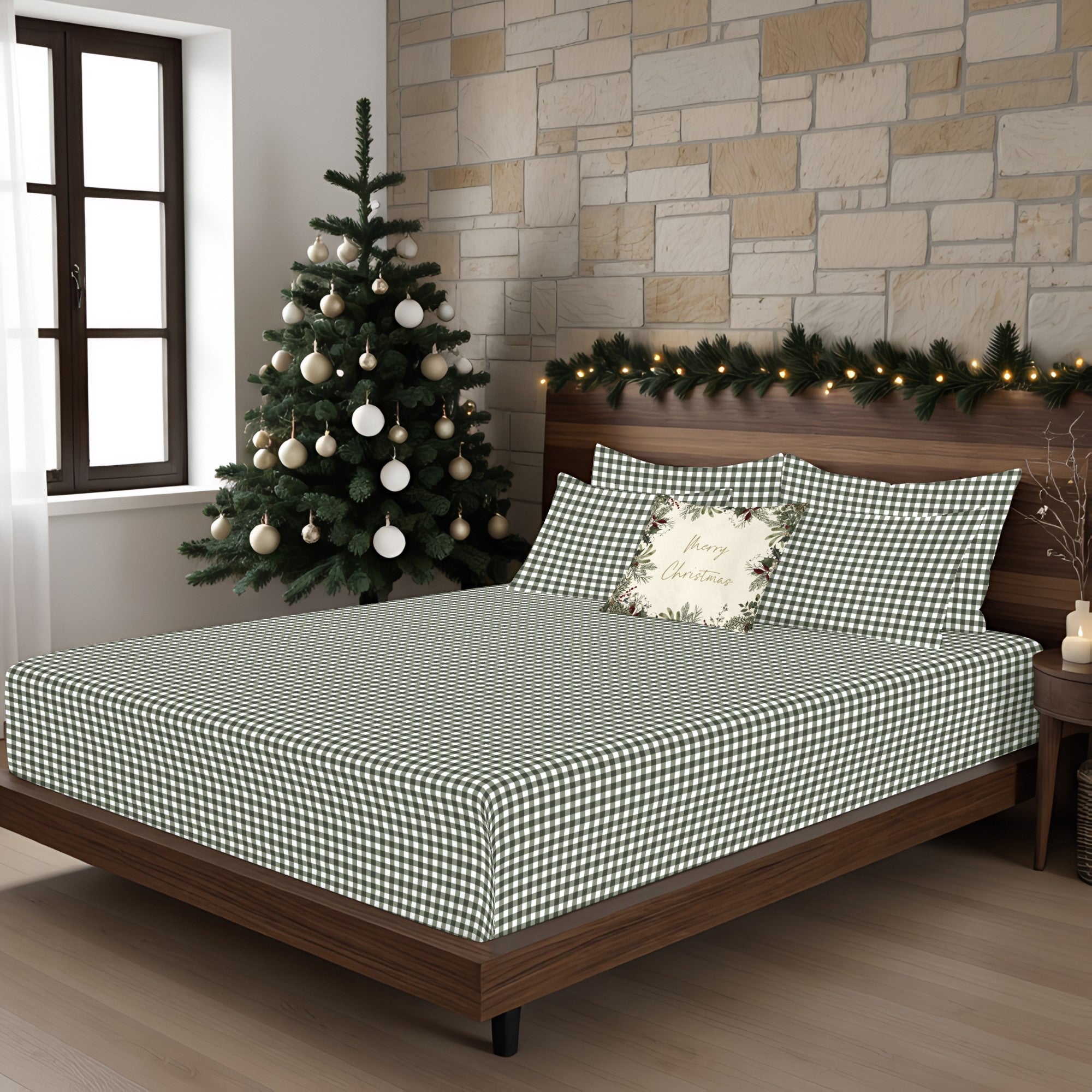 Juego de sábanas Xmas Vichy Verde 100% algodón