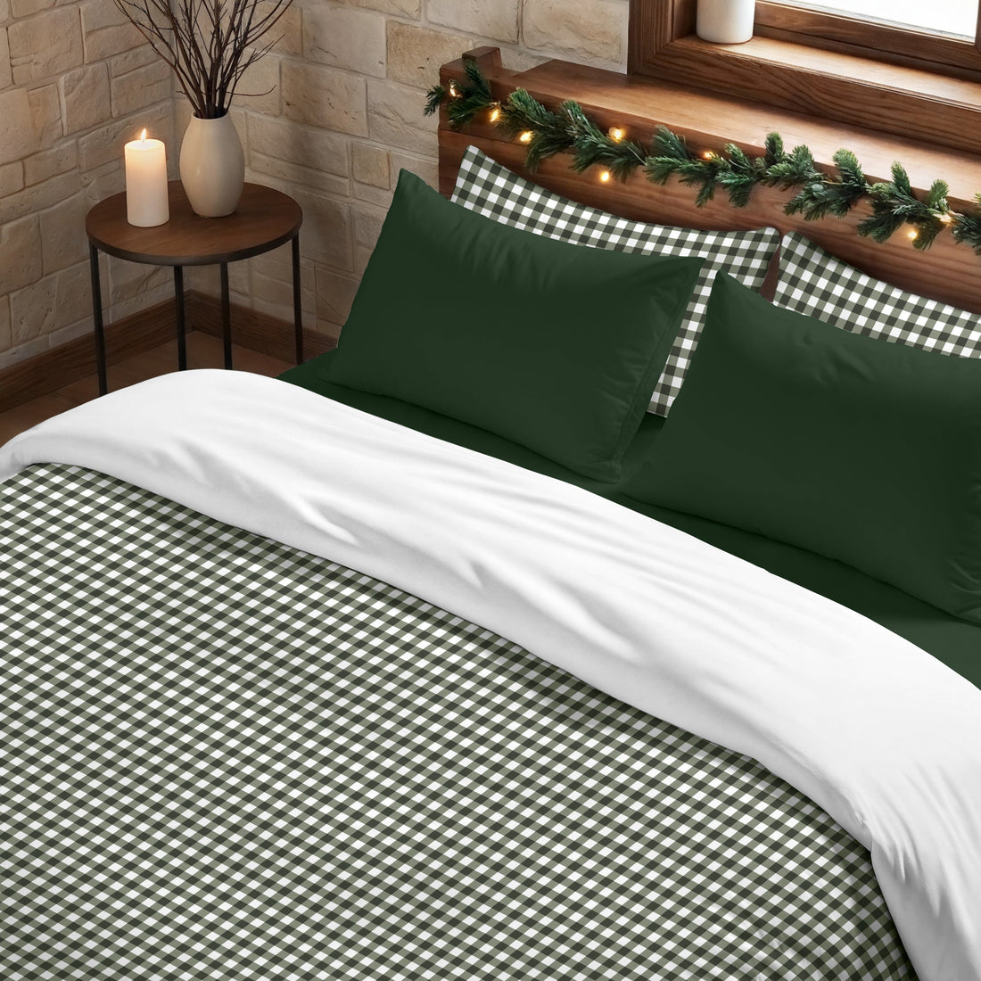 Funda nórdica con clicks Vichy Verde 100% algodón
