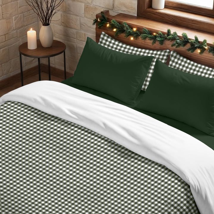 Funda nórdica con clicks Vichy Verde 100% algodón