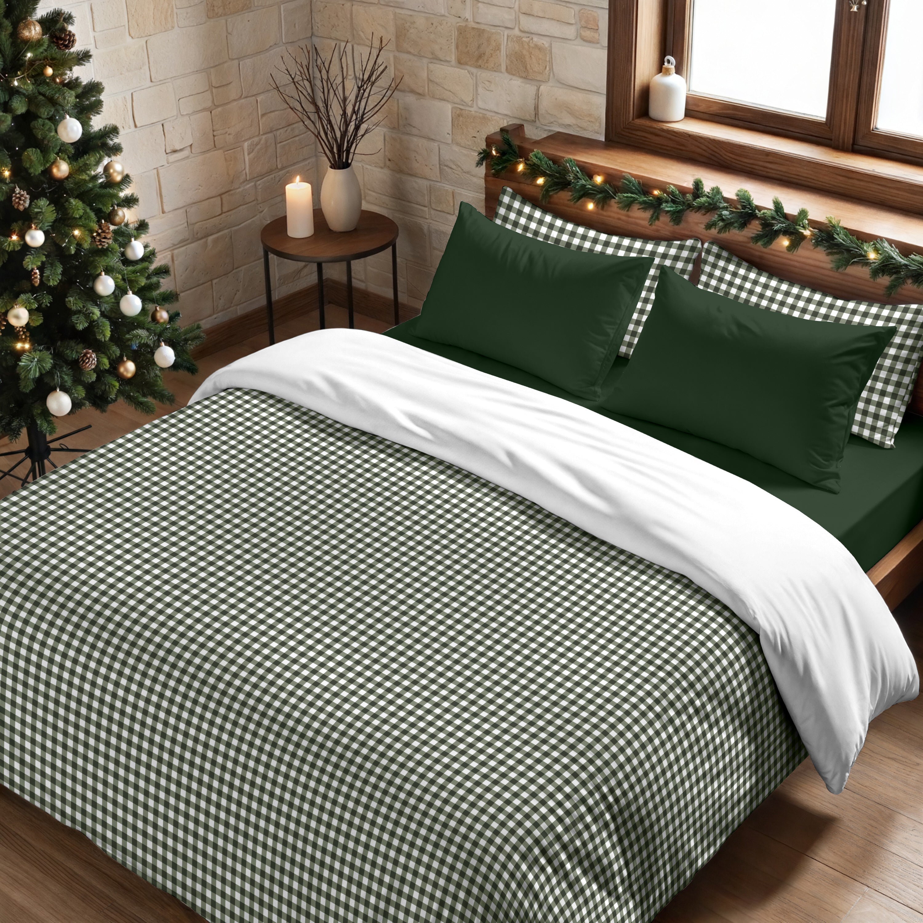 Funda nórdica con clicks Vichy Verde 100% algodón