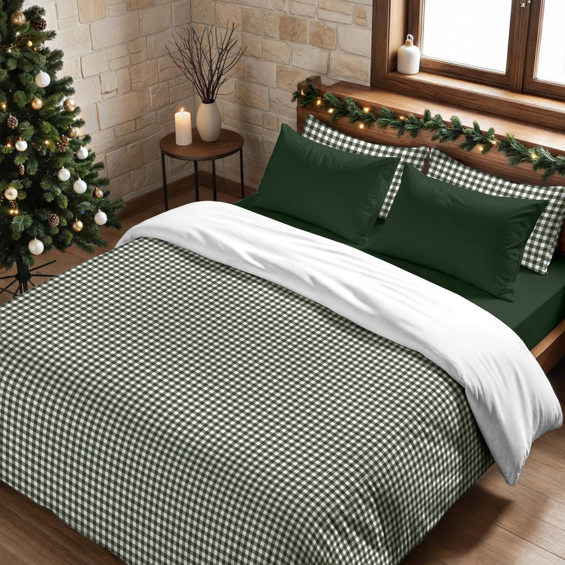 Funda nórdica con clicks Vichy Verde 100% algodón