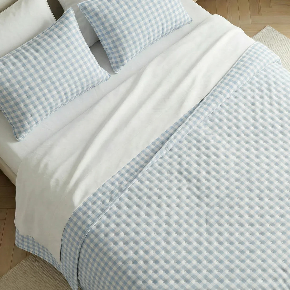 Colcha boutí estampada Calafat Azul Claro tacto suave