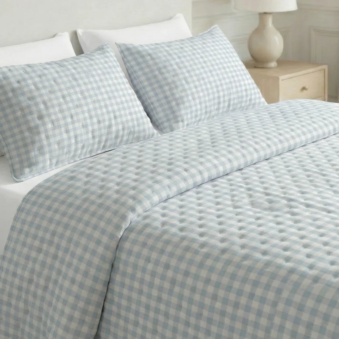 Colcha boutí estampada Calafat Azul Claro tacto suave